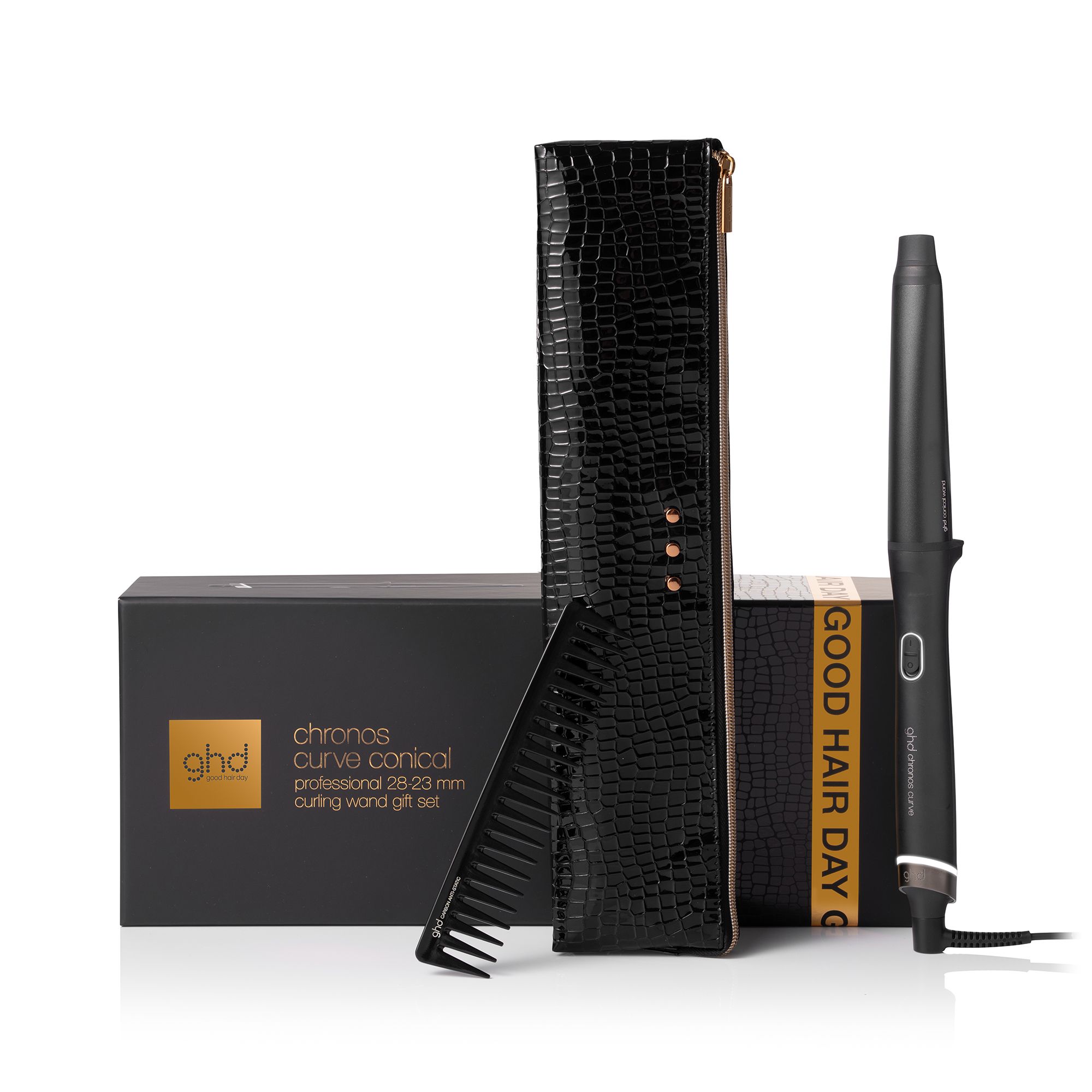 GHD chronos curve conical Lockenstab im Set mit Entwirrkamm und Hitzeschutz-Tasche