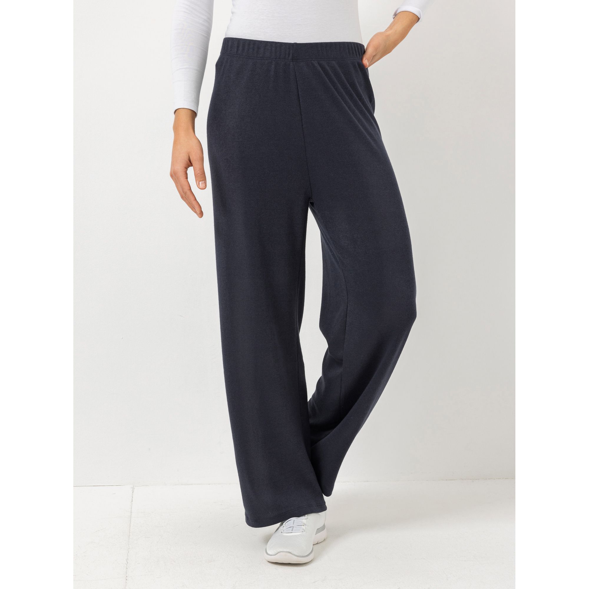 KIM & CO. Hose, lange Form Feinstrick-Optik Rundumdehnbund weites Bein