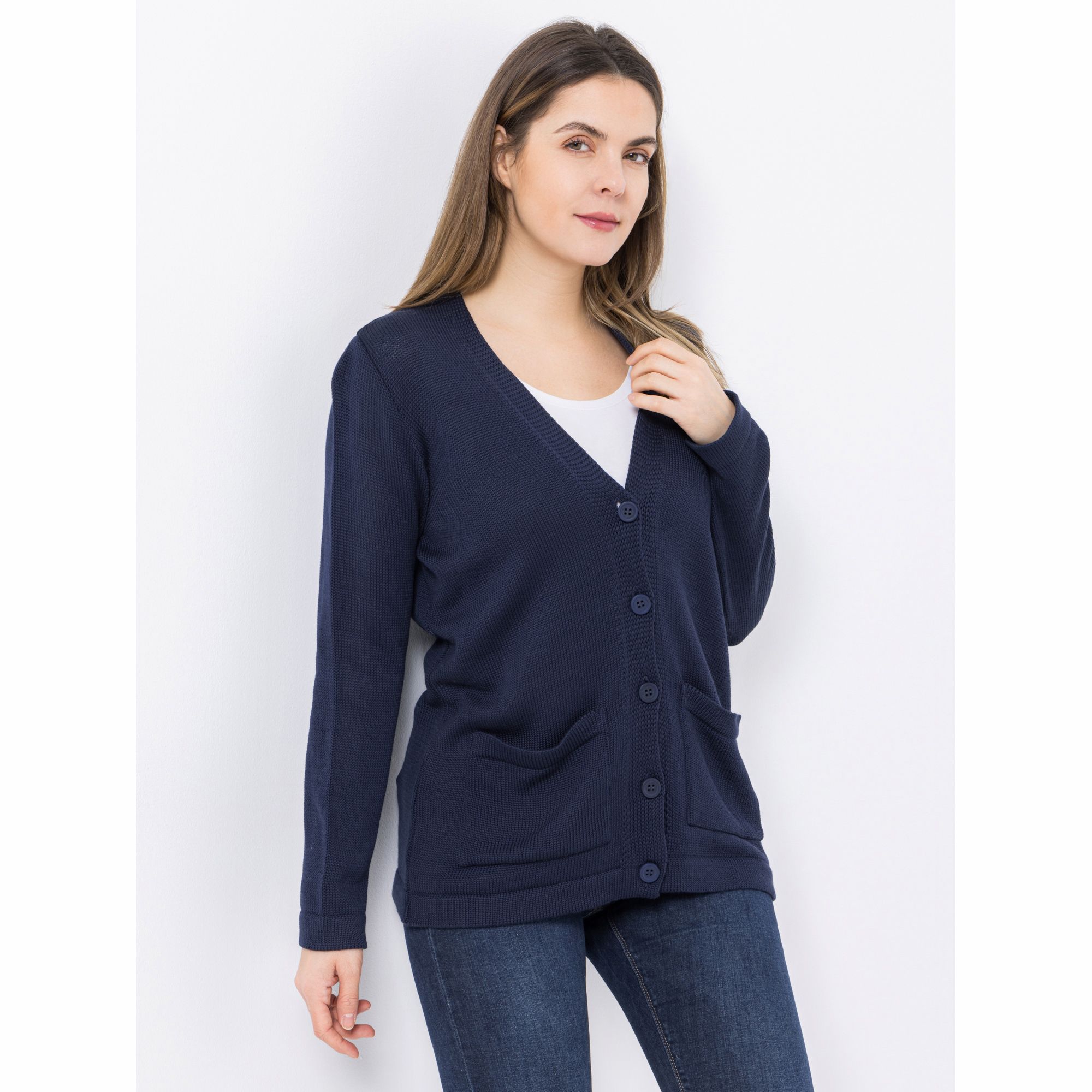 DINE 'N' DANCE Cardigan, 1/1-Arm Knopfleiste aufgesetzte Taschen figurumspielend