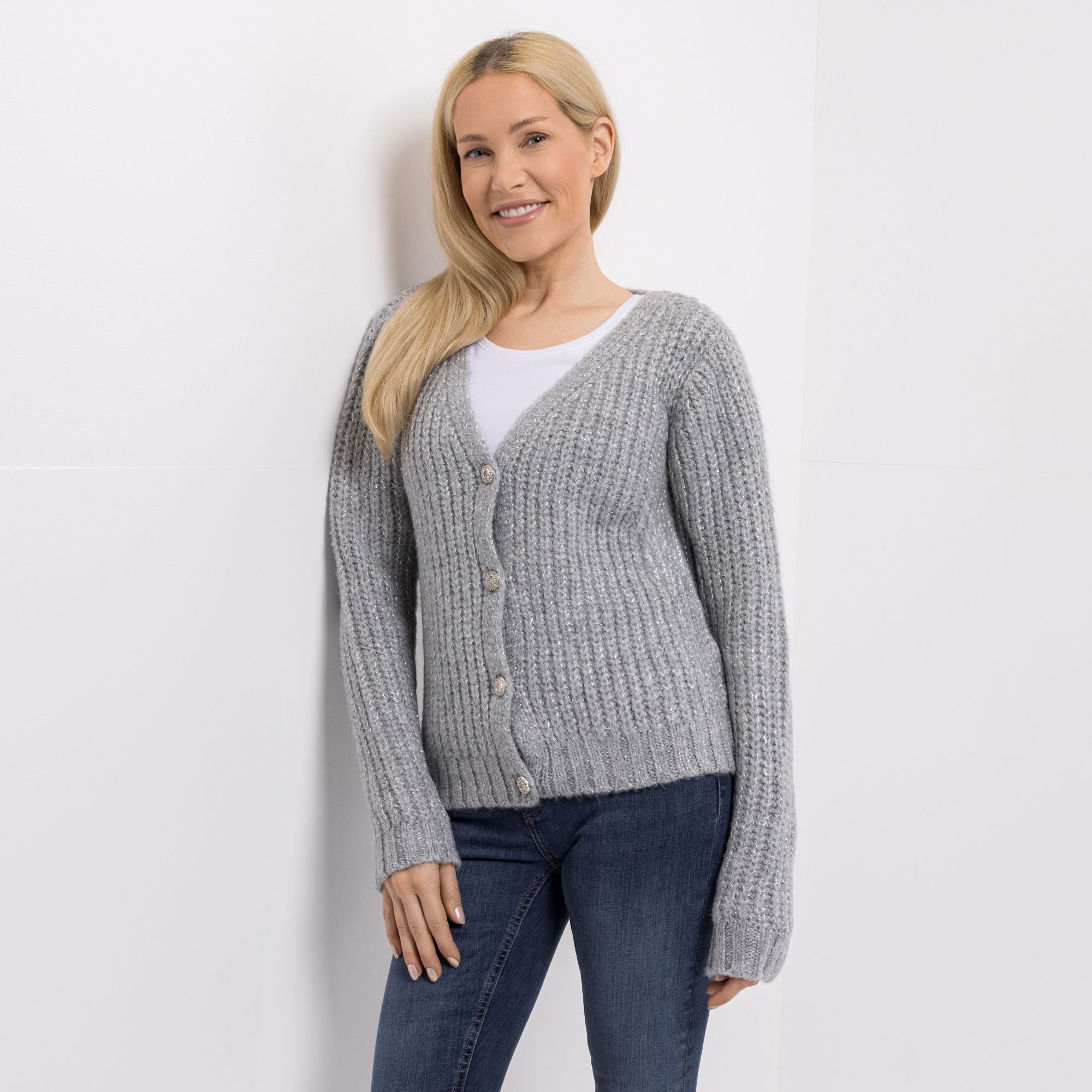 DINE 'N' DANCE Cardigan, 1/1-Arm Grobstrick Schmuckknöpfe figurumspielend