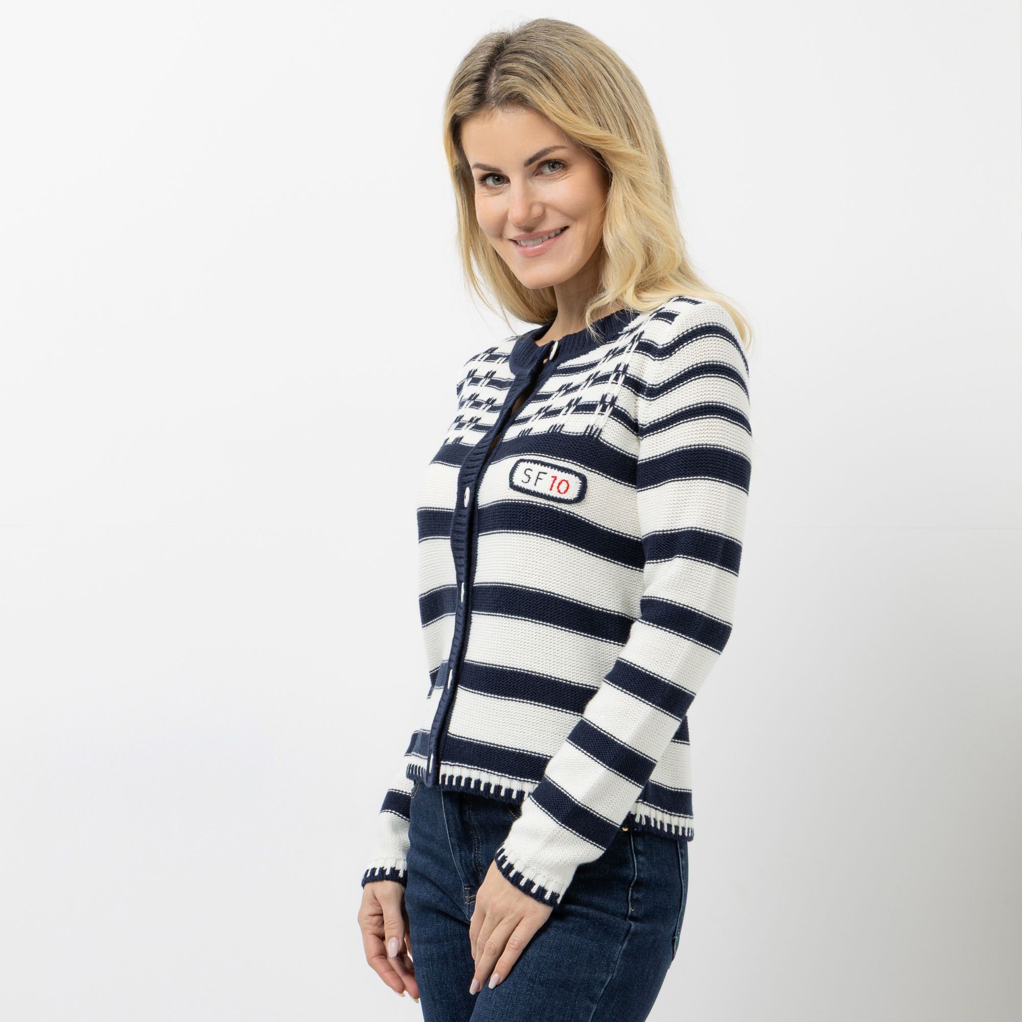 STRANDFEIN Cardigan Rundhalsausschnitt kurze Form figurumspielend