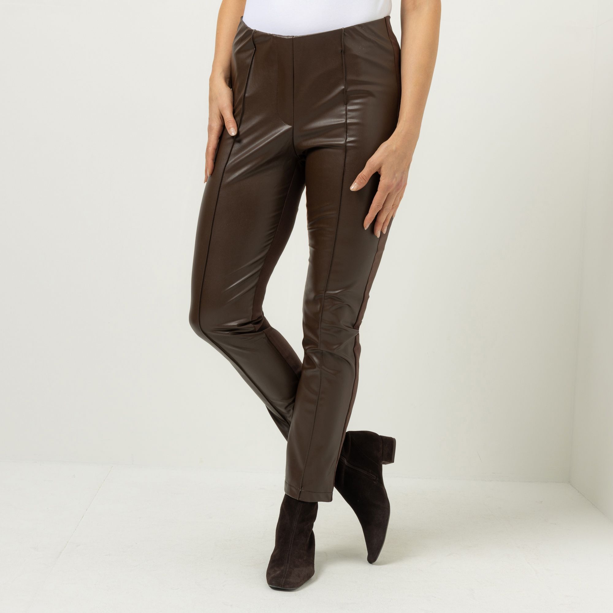 SCHIFFHAUER MUNICH® Hose lange Form Rundumdehnbund Lederimitat schmales Bein