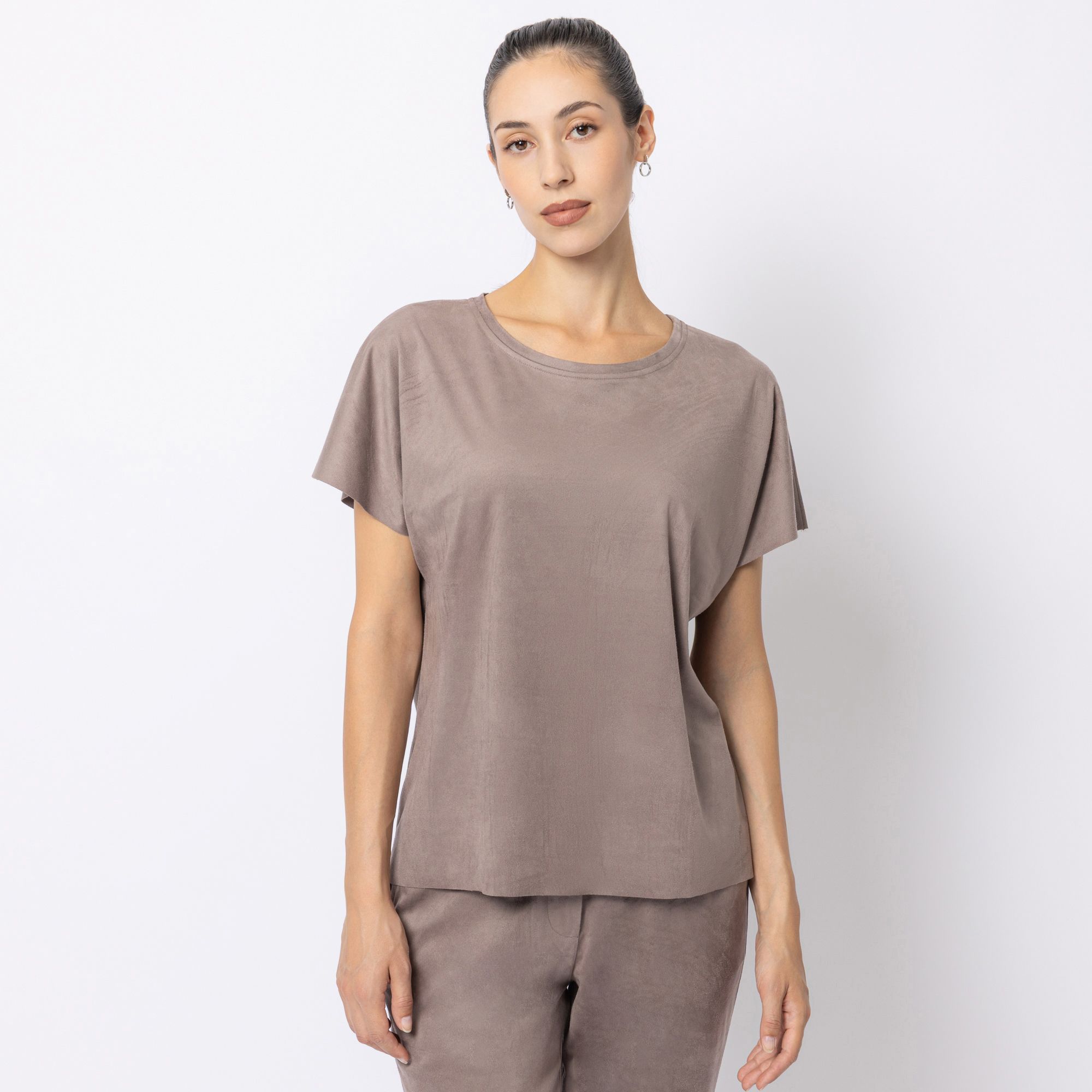 STEFFEN SCHRAUT Shirt, 1/2 Arm Velourslederoptik offene Kanten am Saum leger weit