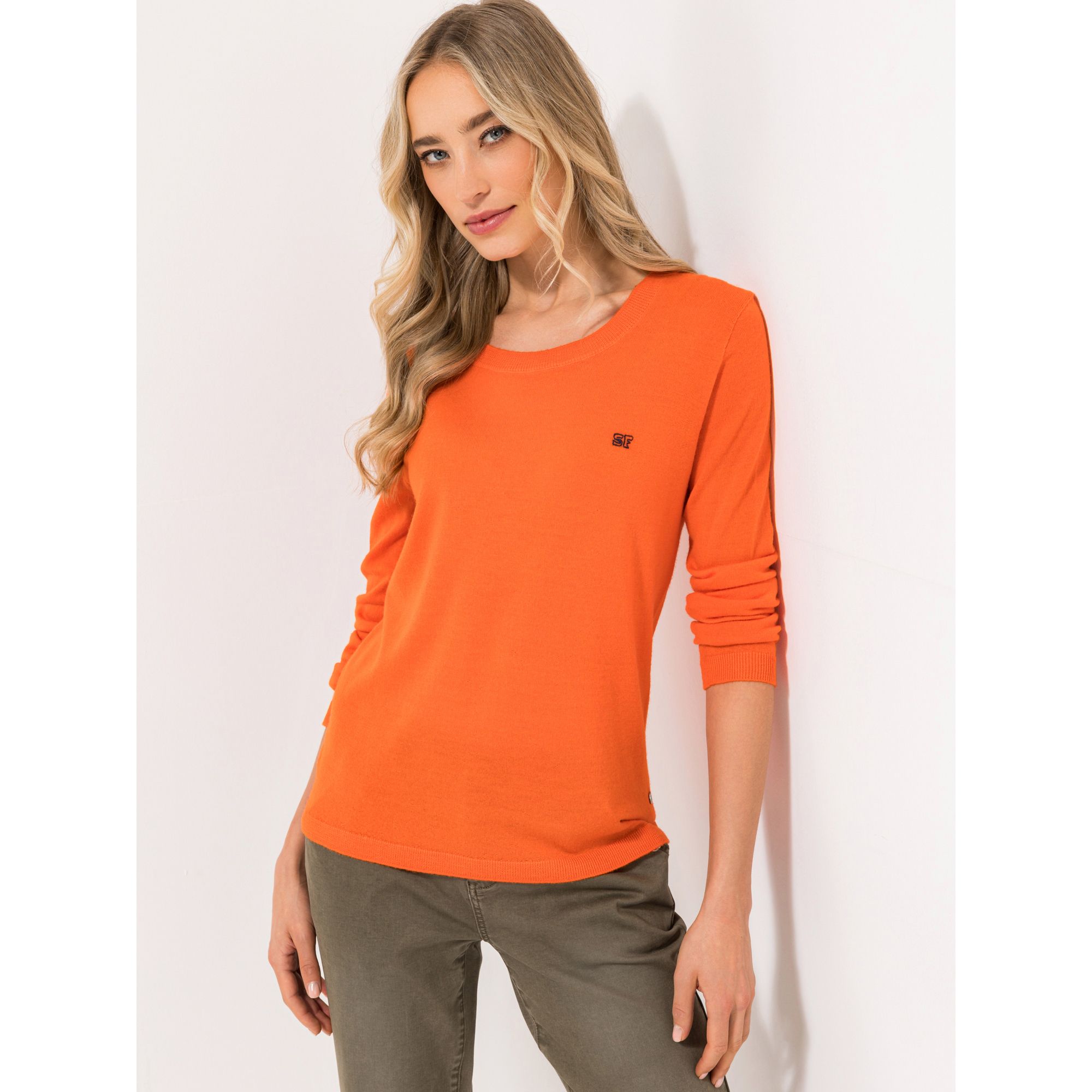 STRANDFEIN Pullover Rundhalsausschnitt Logo-Stickerei figurumspielend