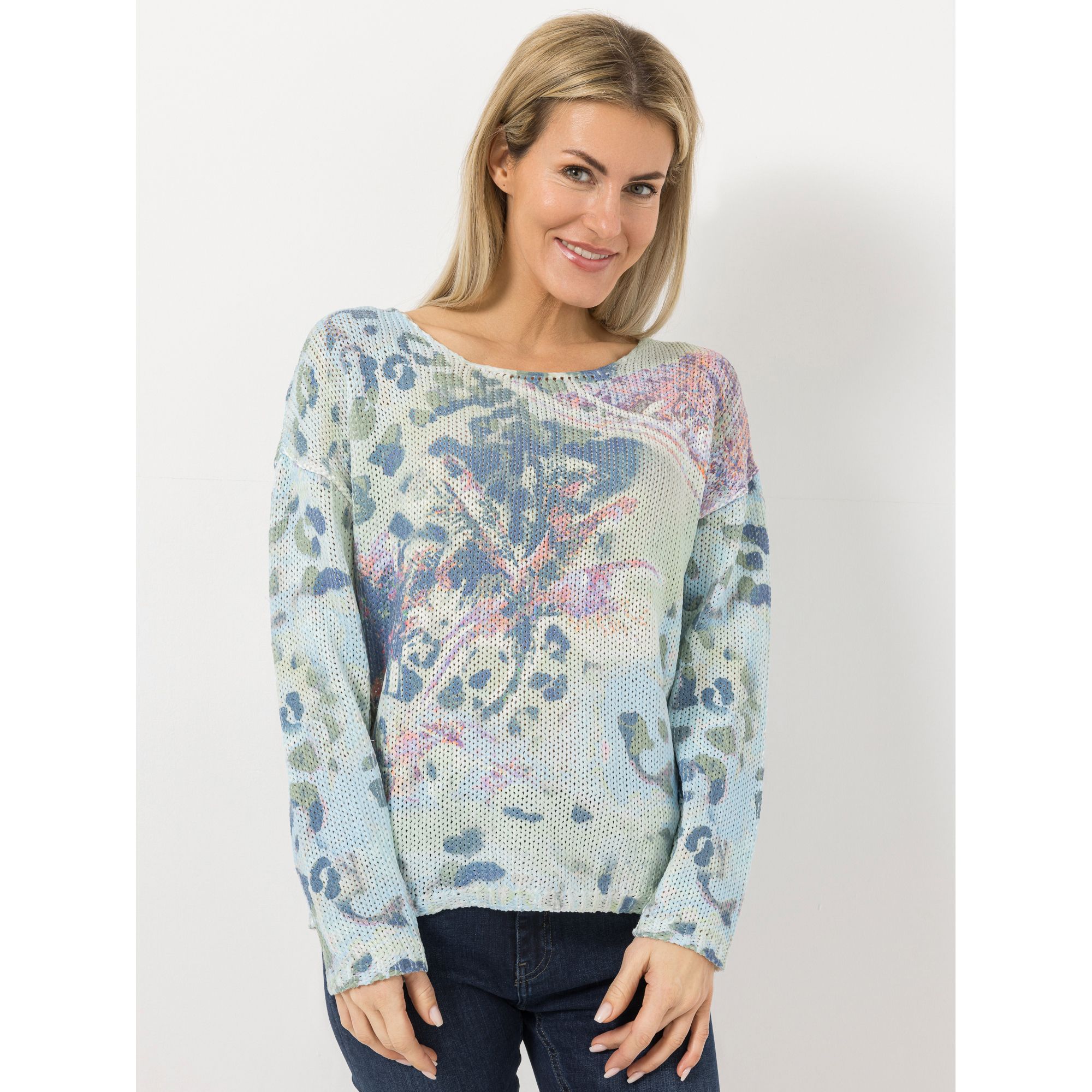 DINE 'N' DANCE Pullover, 1/1-Arm Rundhalsausschnitt Allover-Druck figurumspielend