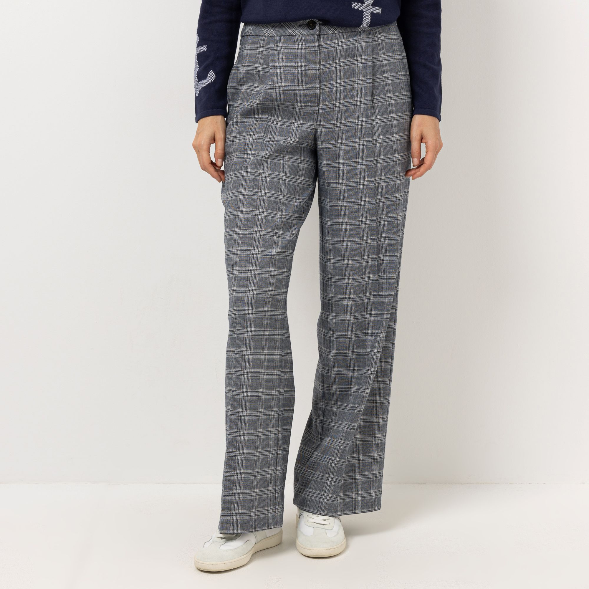 STRANDFEIN Hose kariert lange Form Bundfalten weites Bein