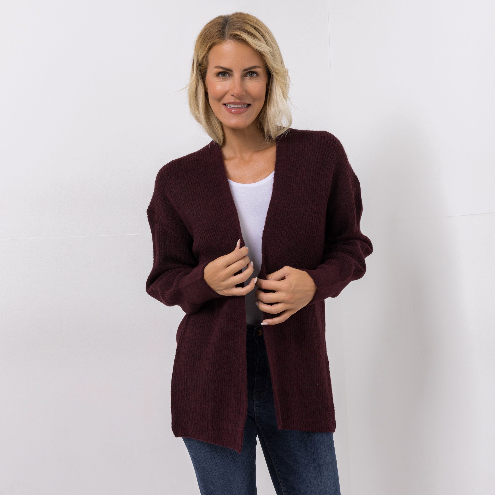 DINE 'N' DANCE Cardigan, 1/1-Arm offene Front Rippenstrick oversize