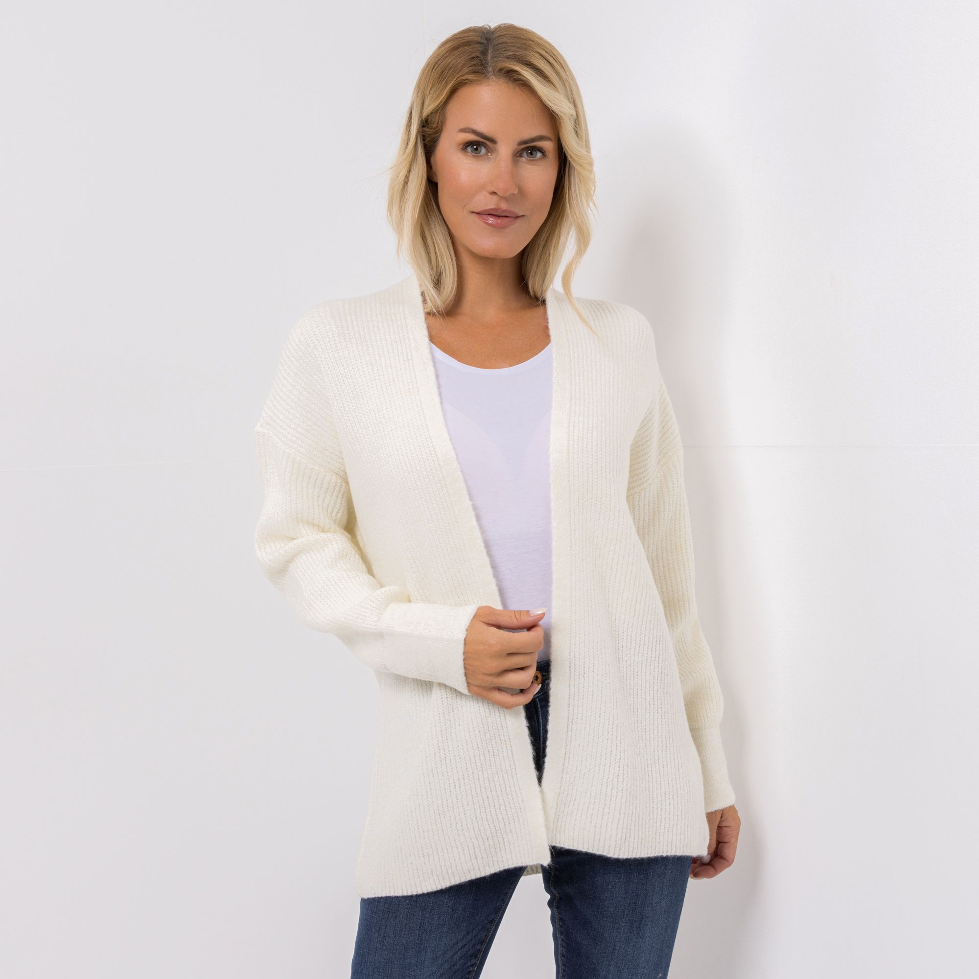 DINE 'N' DANCE Cardigan, 1/1-Arm offene Front Rippenstrick oversize