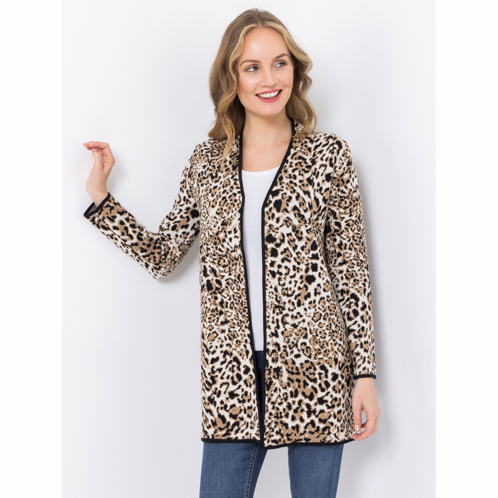 ANNI FOR FRIENDS Longcardigan Alina Herzstickerei Leoparden Jacquard hüftbedeckend