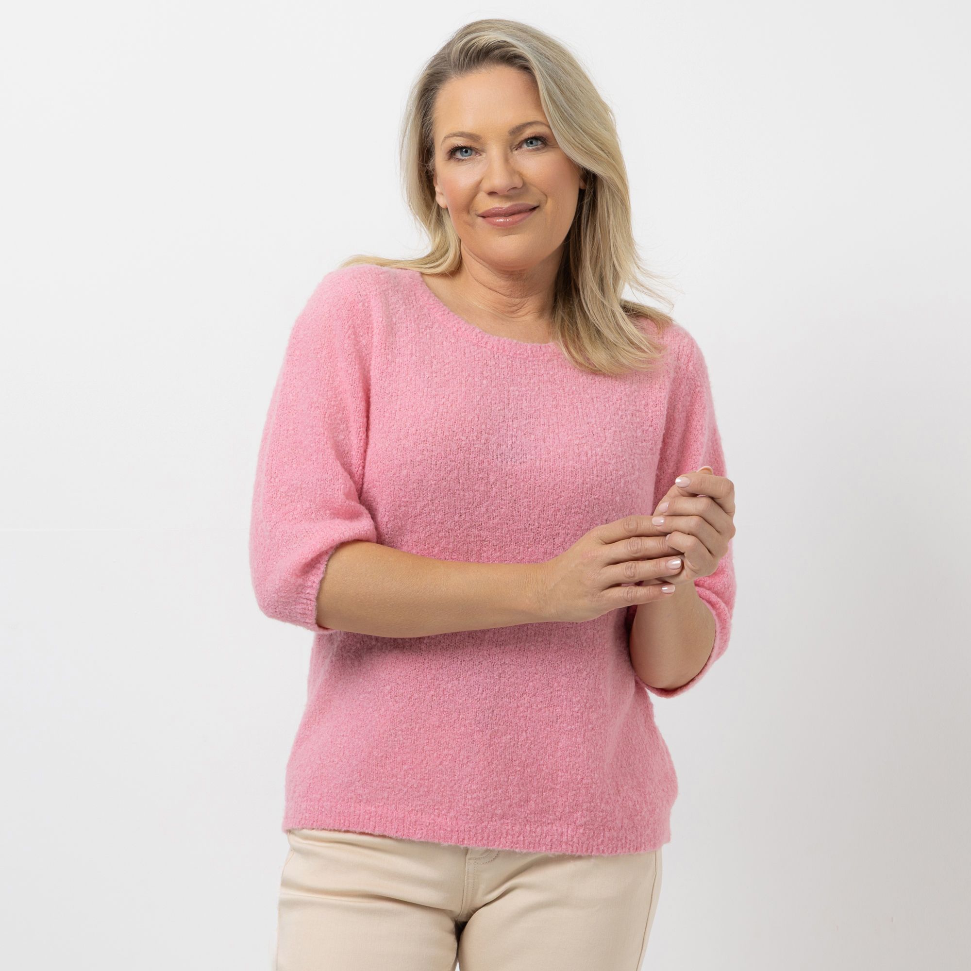 ANNA VON GRIESHEIM Bouclé-Pullover langer 1/2-Arm Rundhalsausschnitt leger weit