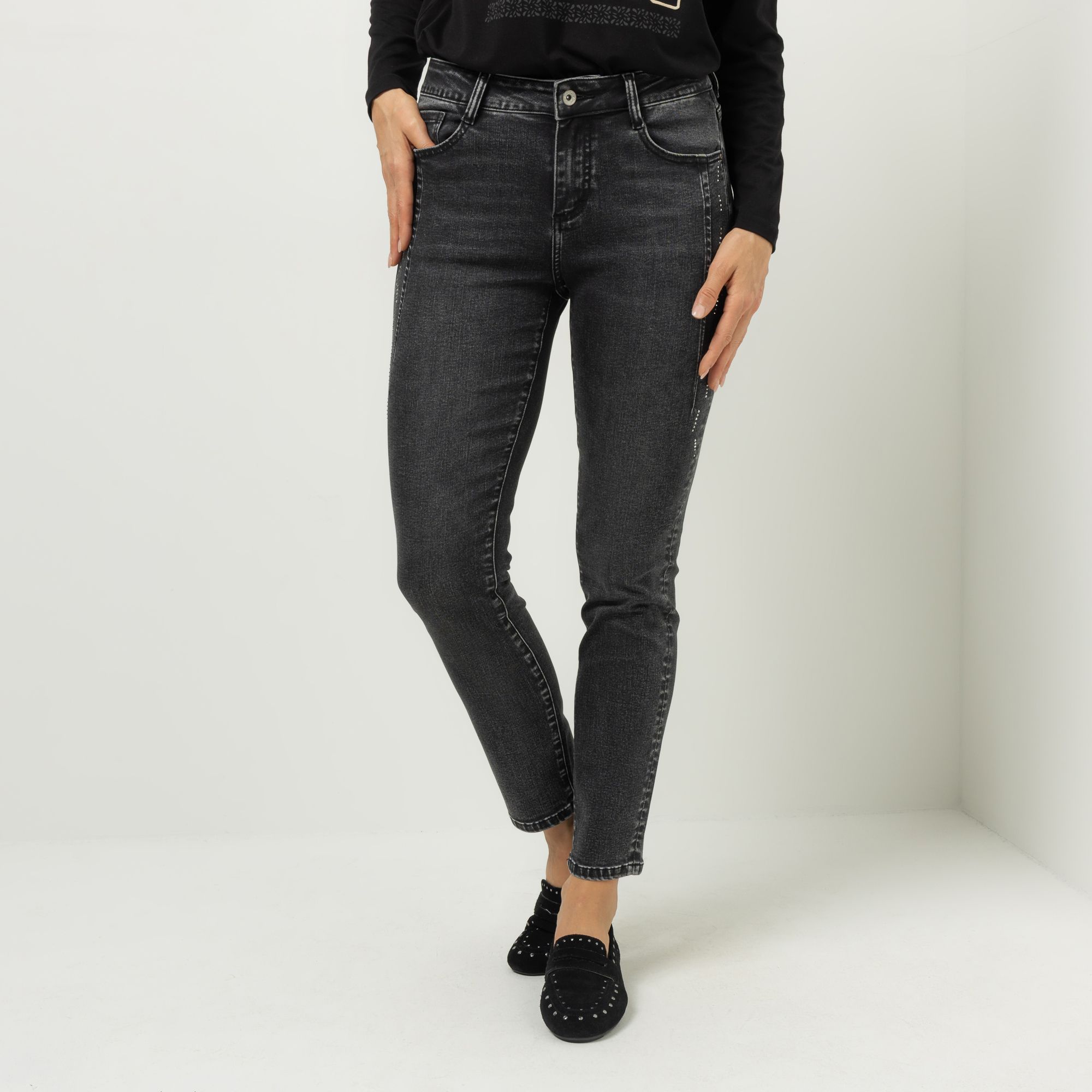 DINE 'N' DANCE Jeanshose Salsa knöchellang Strass-Dekoration schmales Bein