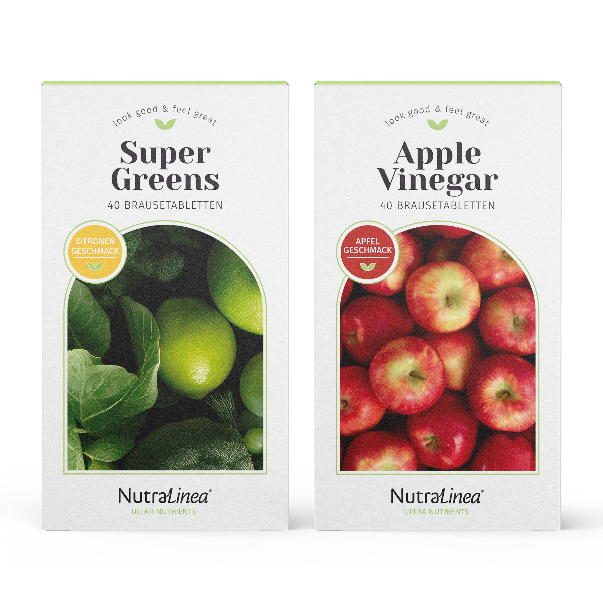 NutraLinea® Set aus Supergreens + Apple Vinegar Apfel je 2 x 20 Tabletten