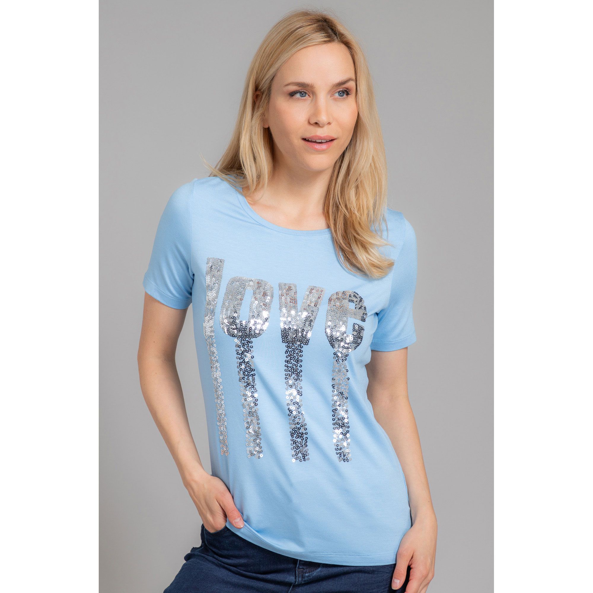 VIA MILANO Shirt 1/2-Arm Rundhalsausschnitt Pailletten