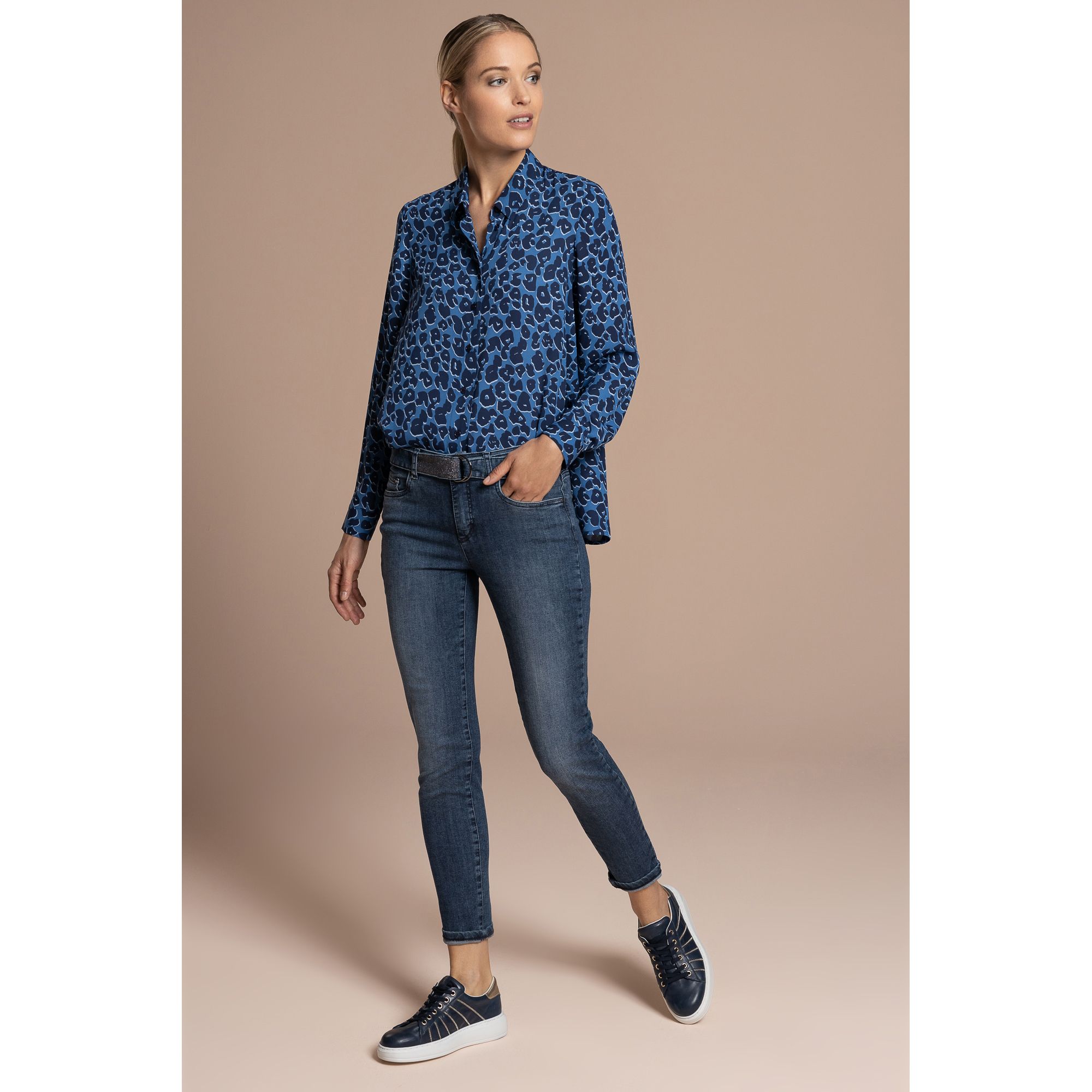 STEFFEN SCHRAUT Jeans knöchellang Gürtel Ziersteine schmales Bein