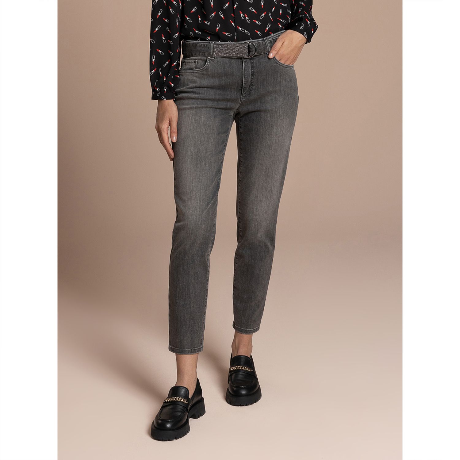 STEFFEN SCHRAUT Jeans knöchellang Gürtel Ziersteine schmales Bein