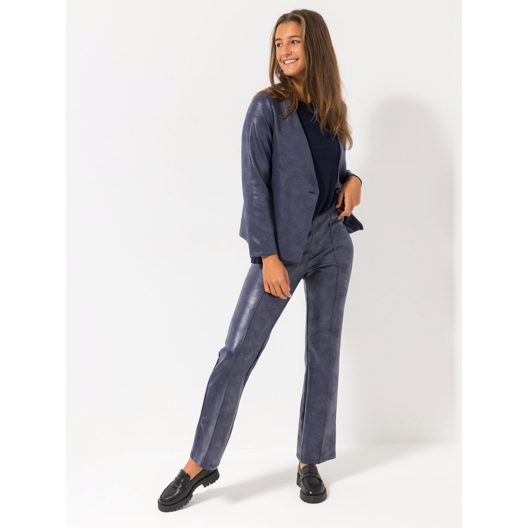 KIM & CO. Hose, 1/1-Länge Antique Leder Optik Biese, leicht ausgestelltes Bein