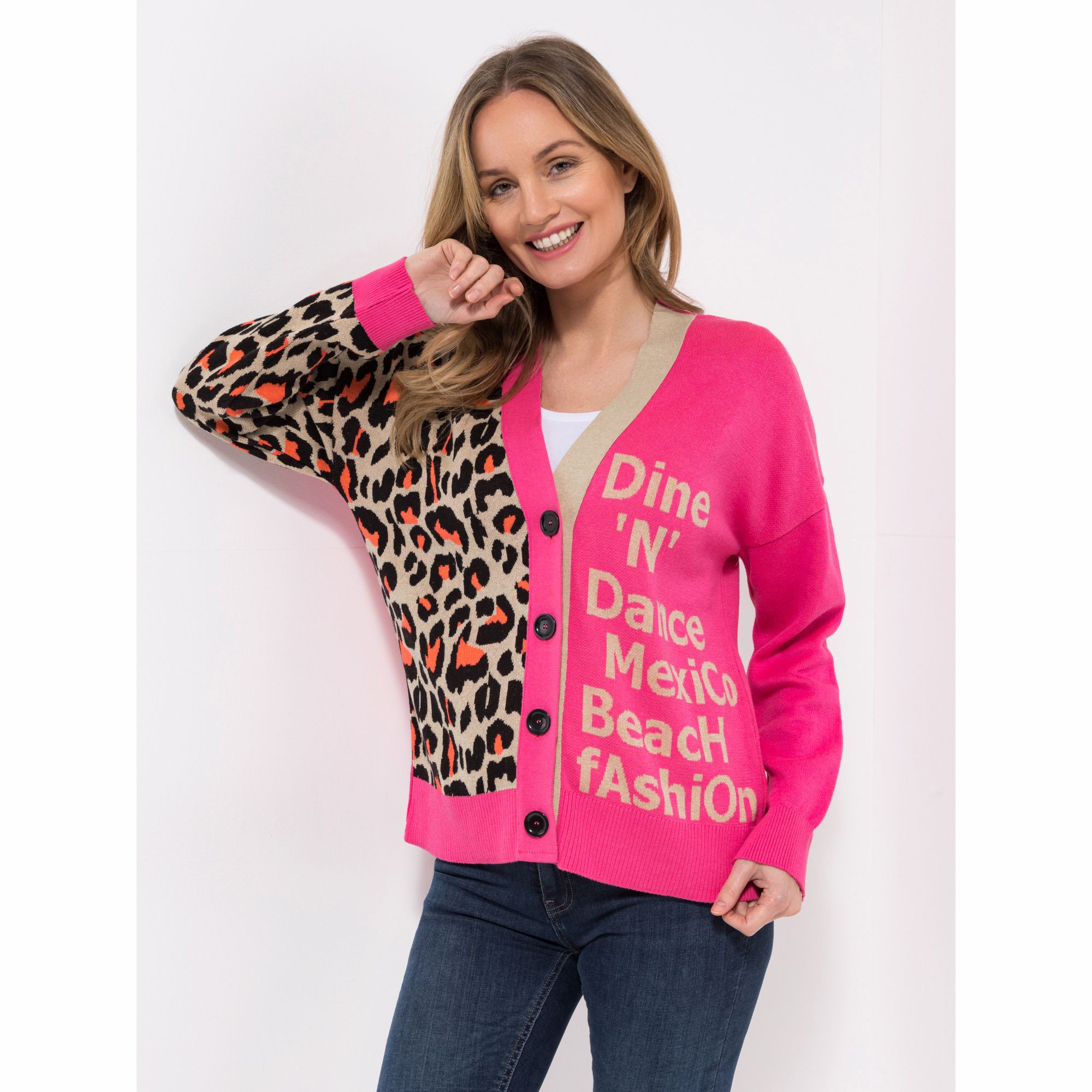 DINE 'N' DANCE Cardigan, 1/1-Arm Knopfleiste Logomuster oversize
