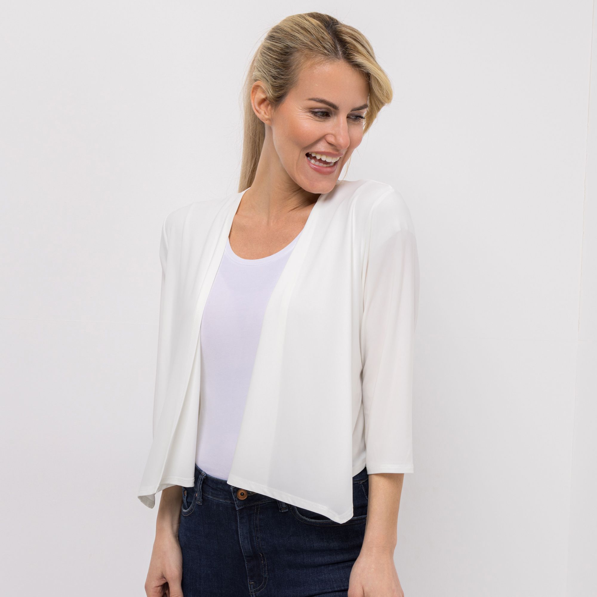 KIM & CO. Bolero, 3/4-Arm Brazil Knit Jersey offene Front figurumspielend