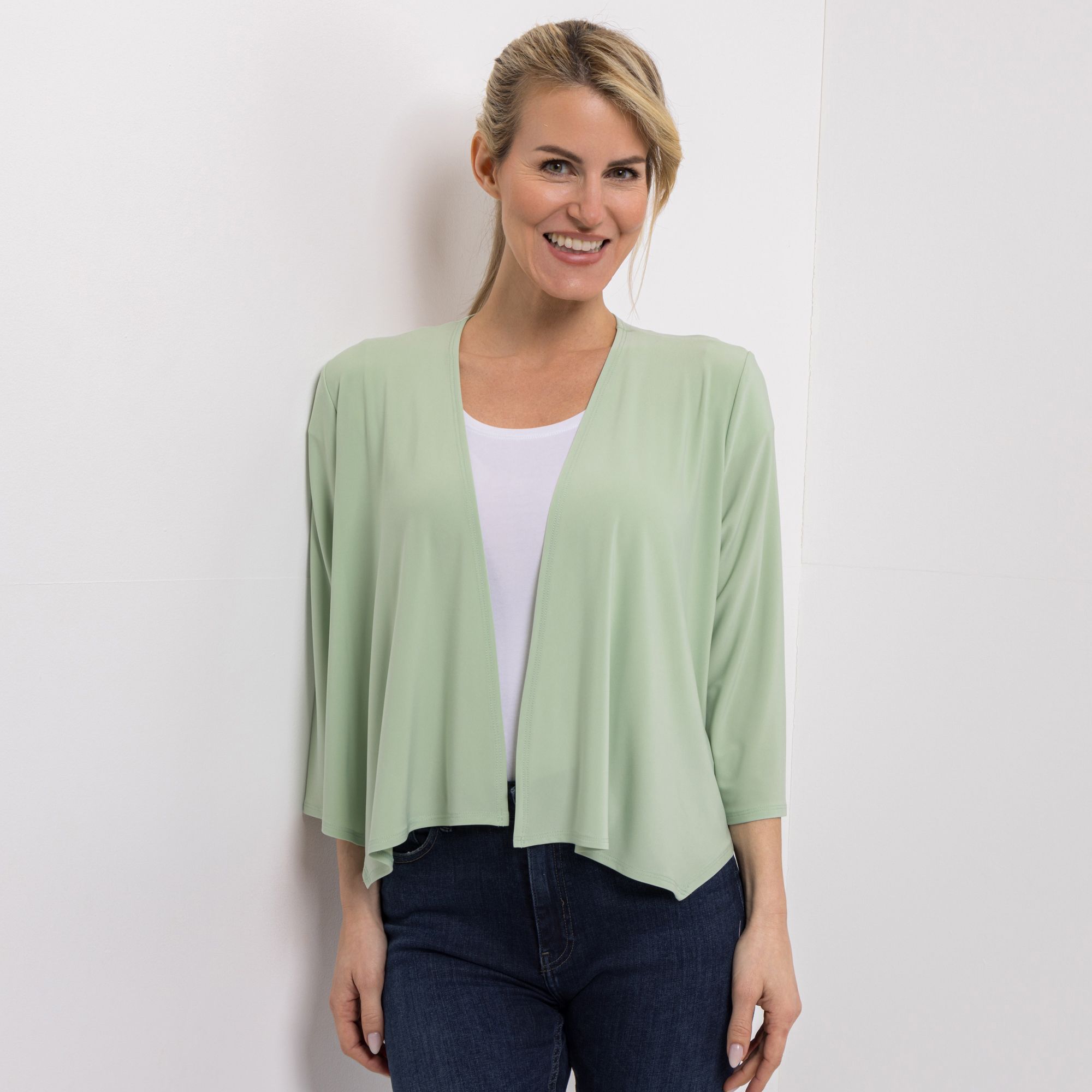 KIM & CO. Bolero, 3/4-Arm Brazil Knit Jersey offene Front figurumspielend