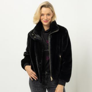 DINE 'N' DANCE Webpelz-Jacke Stehkragen Reißverschlusstaschen figurumspielend