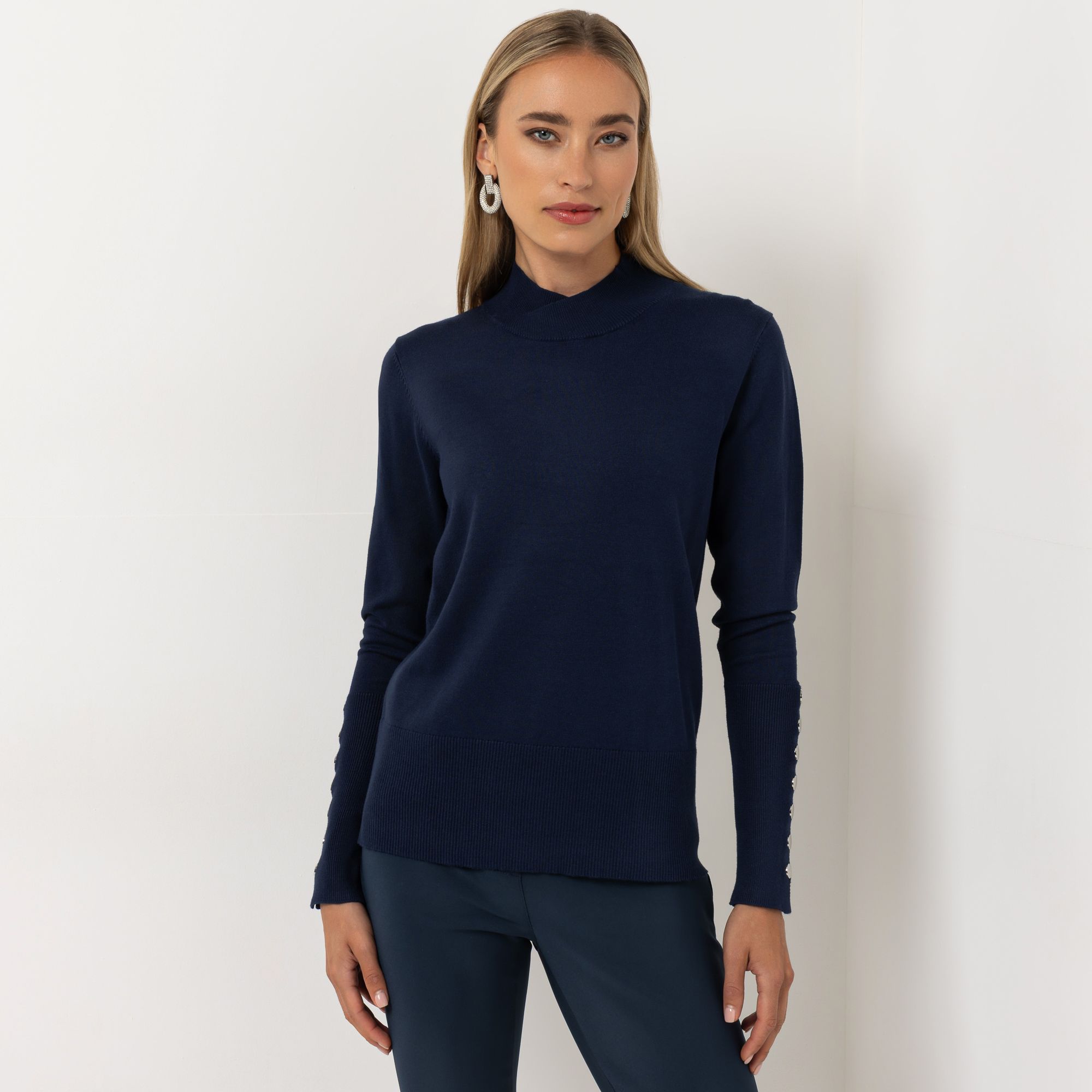 STEFFEN SCHRAUT Pullover Turin Stehkragen Knopf-Detail figurbetont