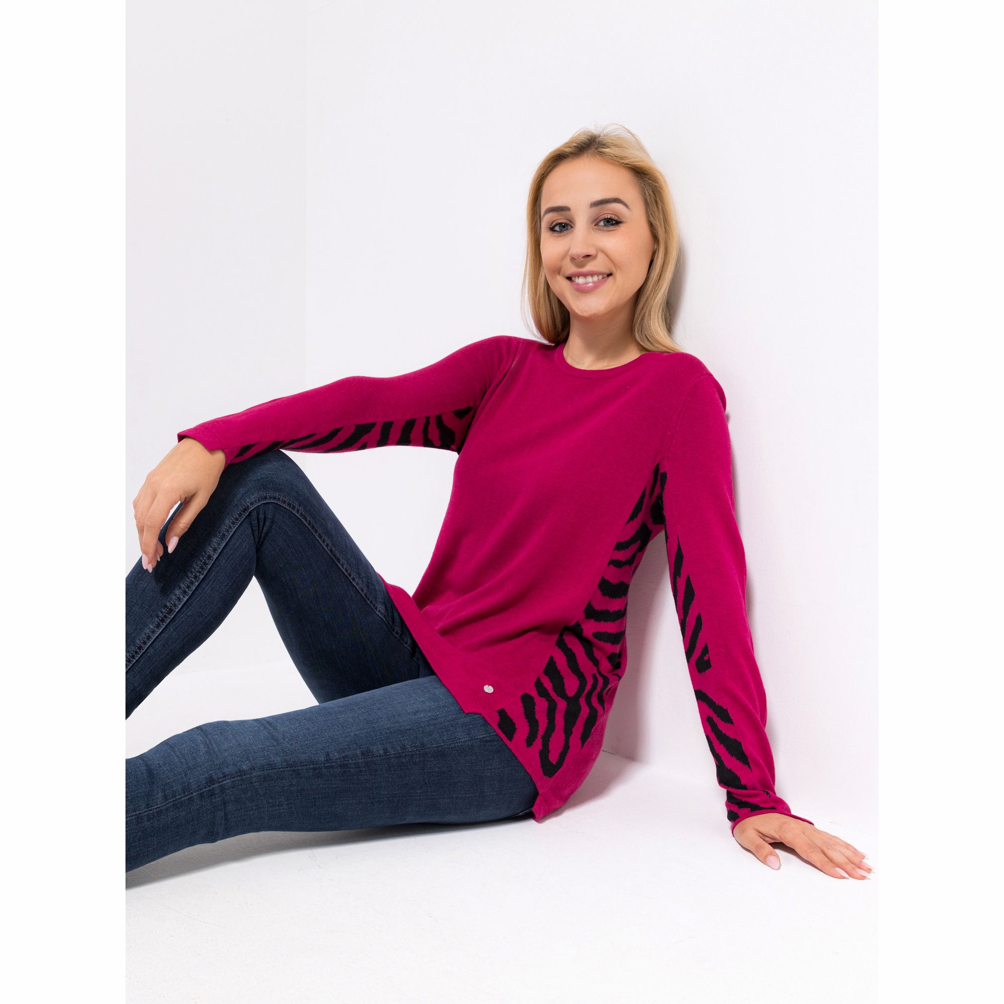 EVA LUTZ Pullover, Langarm Rundhalsausschnitt Einsätze figurumspielend