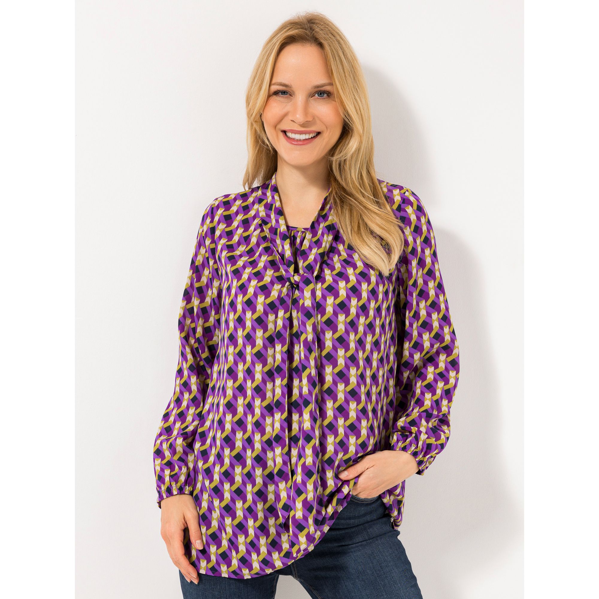 DINE 'N' DANCE Bluse, 1/1-Arm Bindeband Allover-Muster leger weit