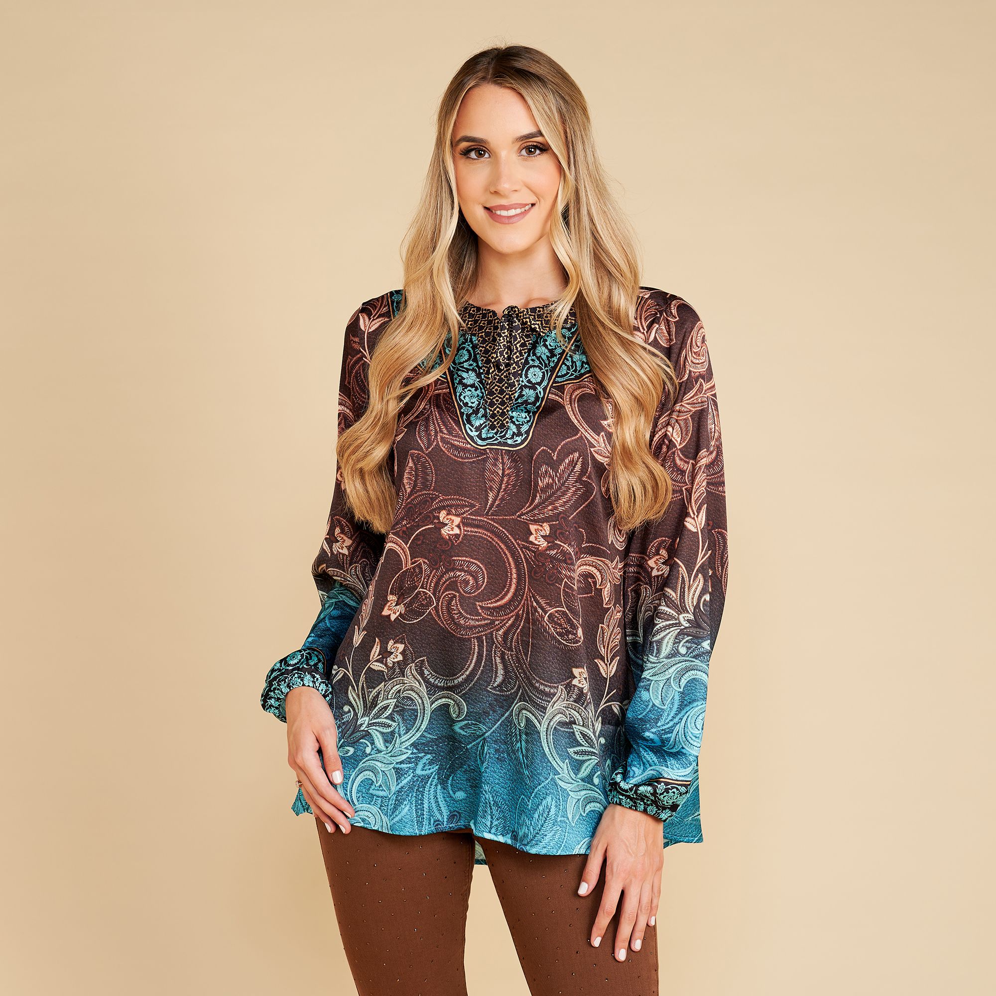 SCHIFFHAUER MUNICH® Bluse, 1/1 Arm V-Ausschnitt Bänder zum Binden leger weit