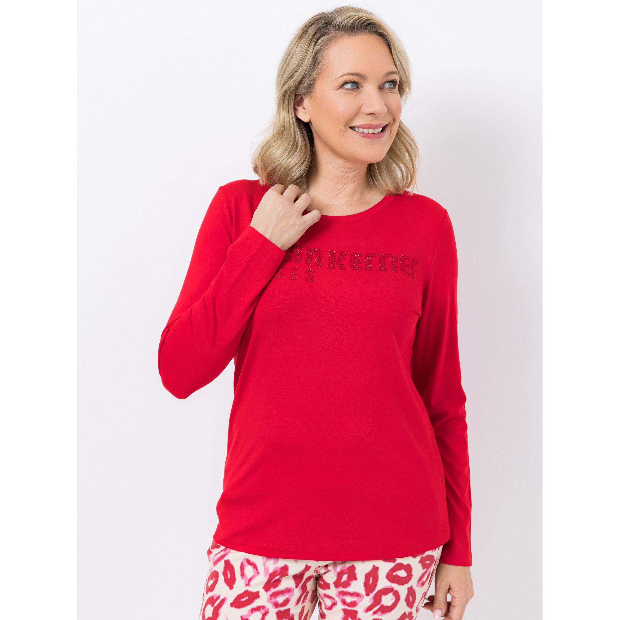 KILIAN KERNER SENSES Shirt, Langarm Strass-Logo OEKO-TEX®Standard 100 figurumspielend