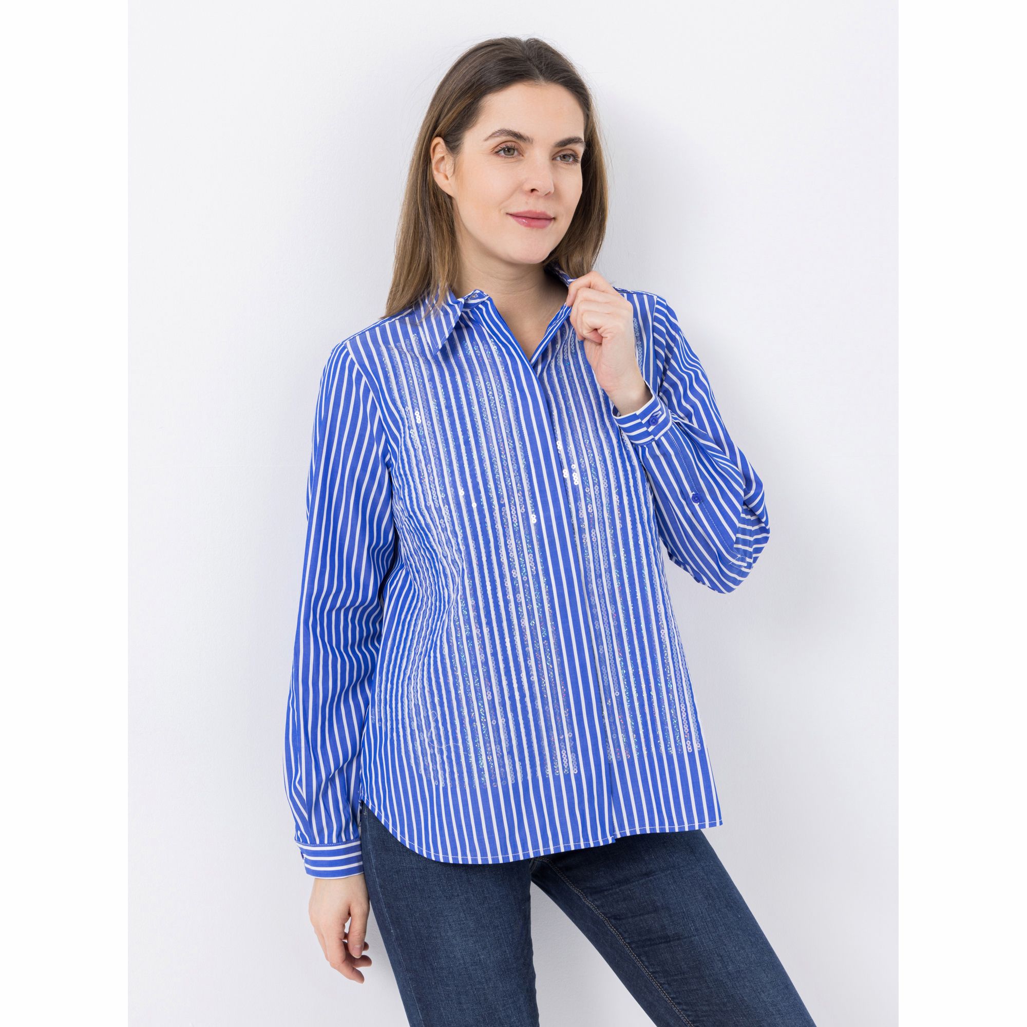 DAWID by Dawid Tomaszewski Hemdbluse, Langarm Pailletten-Details leger weit