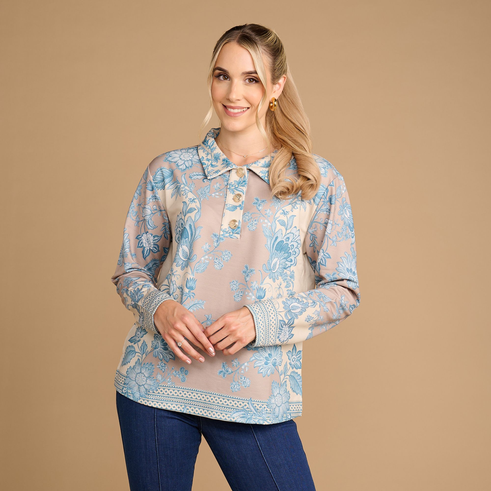 SCHIFFHAUER MUNICH® Sweatshirt Austria mit Hemdkragen Zierknöpfe leger weit