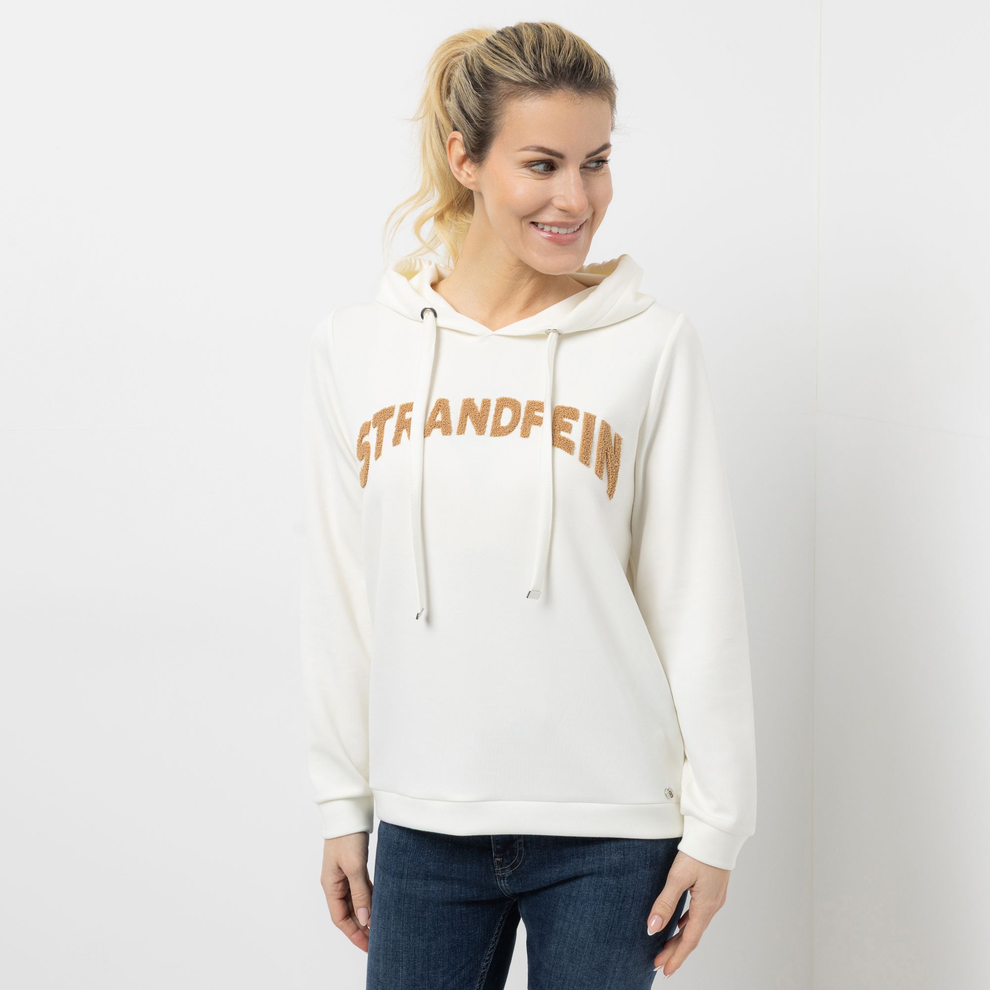 STRANDFEIN Sweatshirt Rundhalsausschnitt Logo-Applikation leger weit