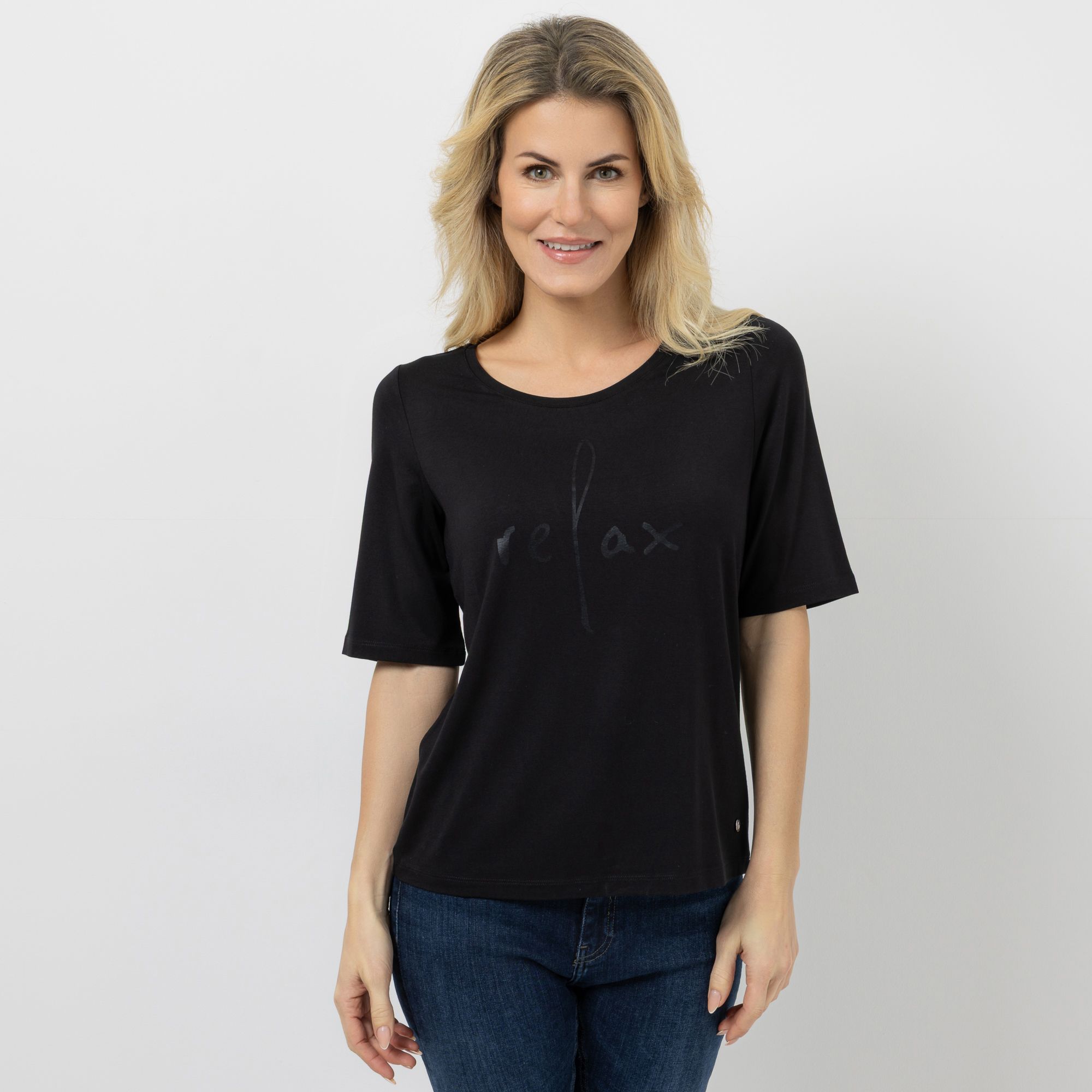 EVA LUTZ Shirt, langer 1/2-Arm Rundhalsausschnitt mit ECOVERO Viskose figurumspielend