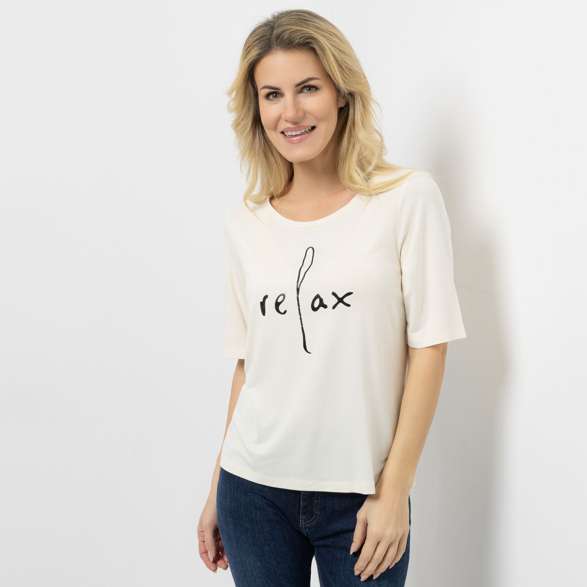 EVA LUTZ Shirt, langer 1/2-Arm Rundhalsausschnitt mit ECOVERO Viskose figurumspielend