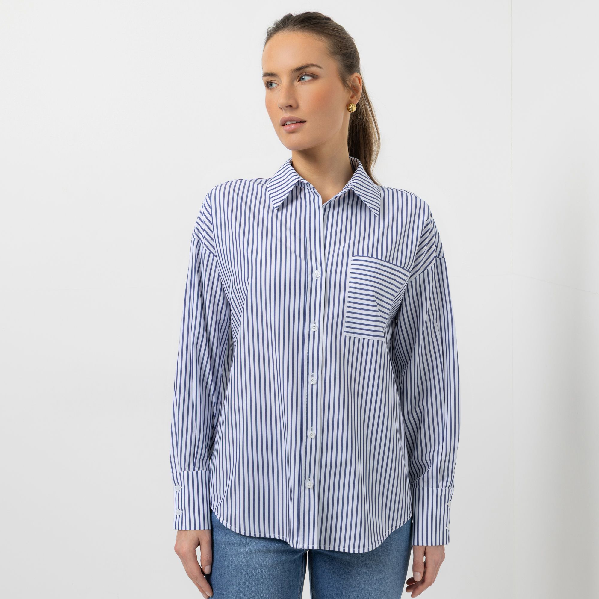 STEFFEN SCHRAUT Bluse, langarm Hemdkragen aufgesetzte Tasche Oversize - leger weit