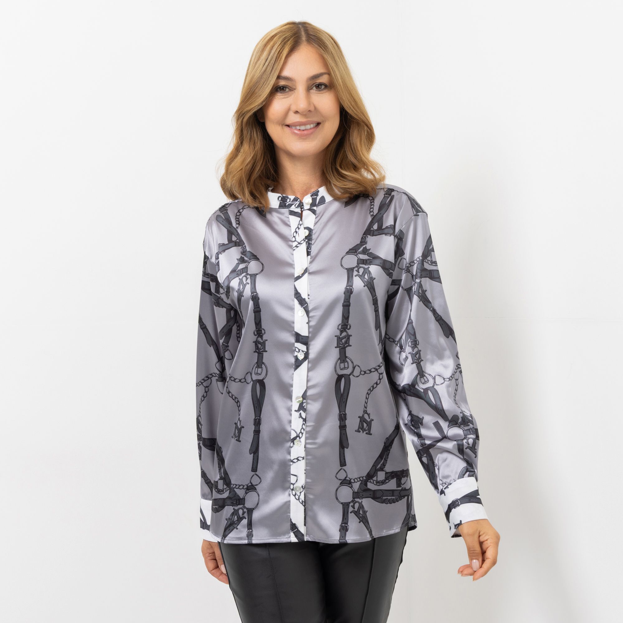 SCHIFFHAUER MUNICH® Bluse, langarm Stehkragen gemustert figurumspielend