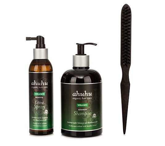 ahuhu organic hair care Bamboo Shampoo 500ml Lifting Spray 200ml Volumenbürste