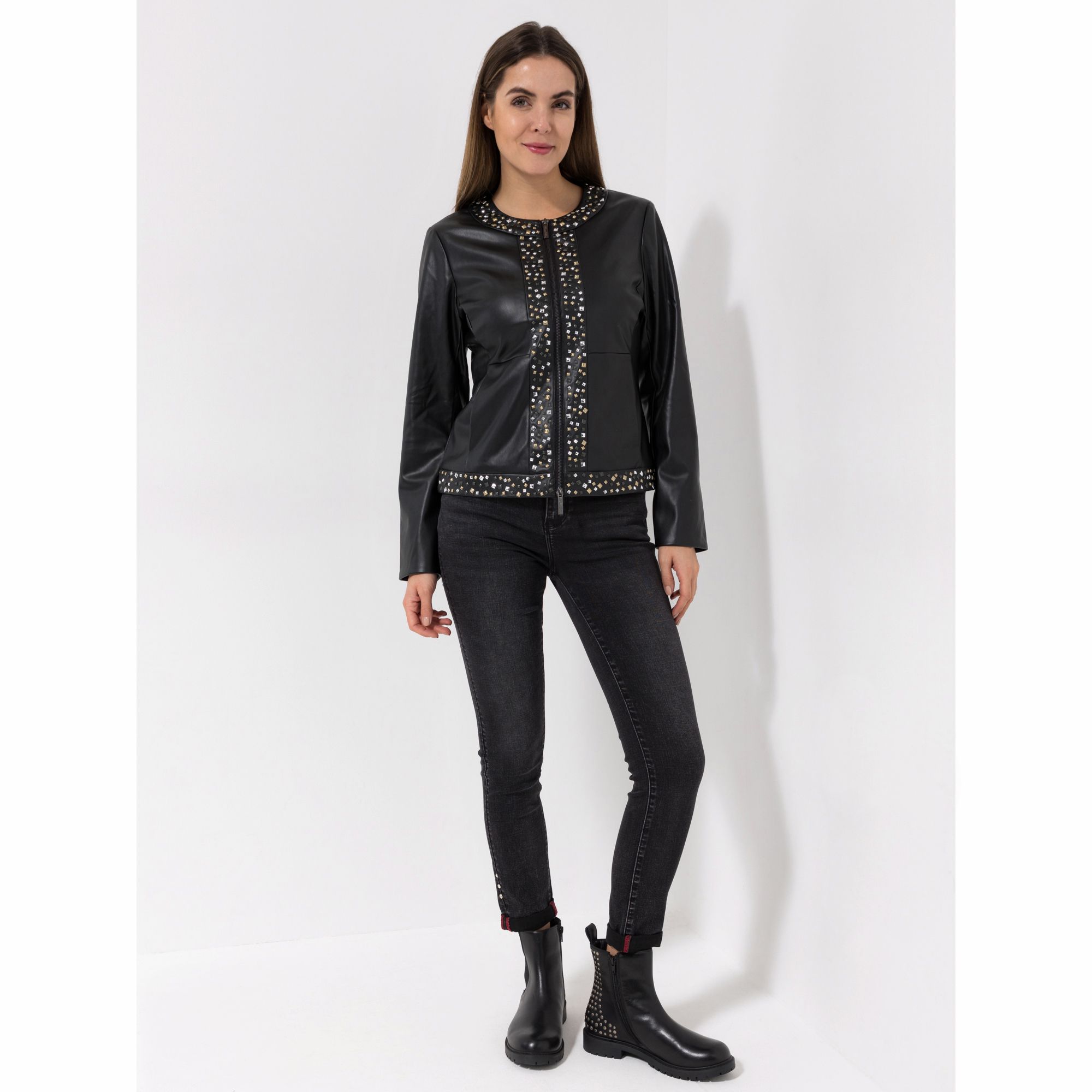 DINE 'N' DANCE Jacke Lederoptik Nietendetails figurbetont