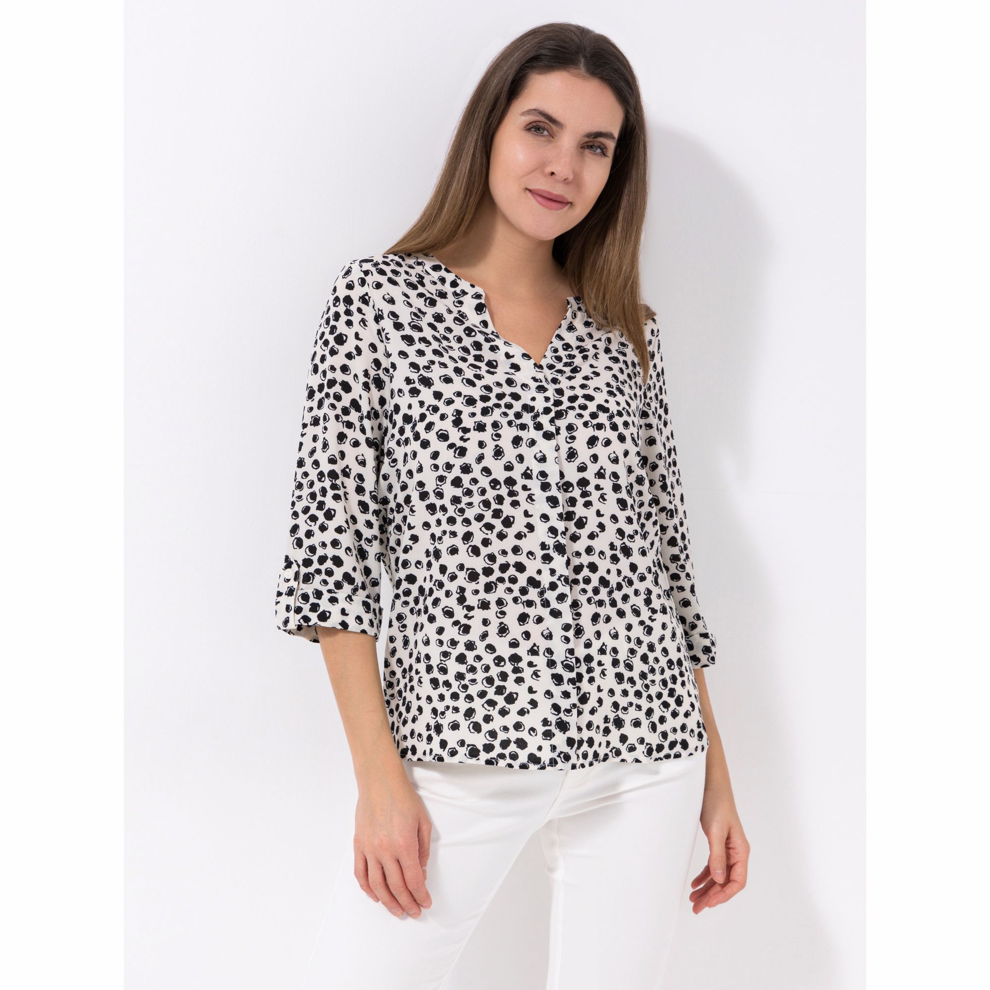 EVA LUTZ Bluse Layla, 3/4-Arm Ärmelaufschlag V-Ausschnitt figurumspielend