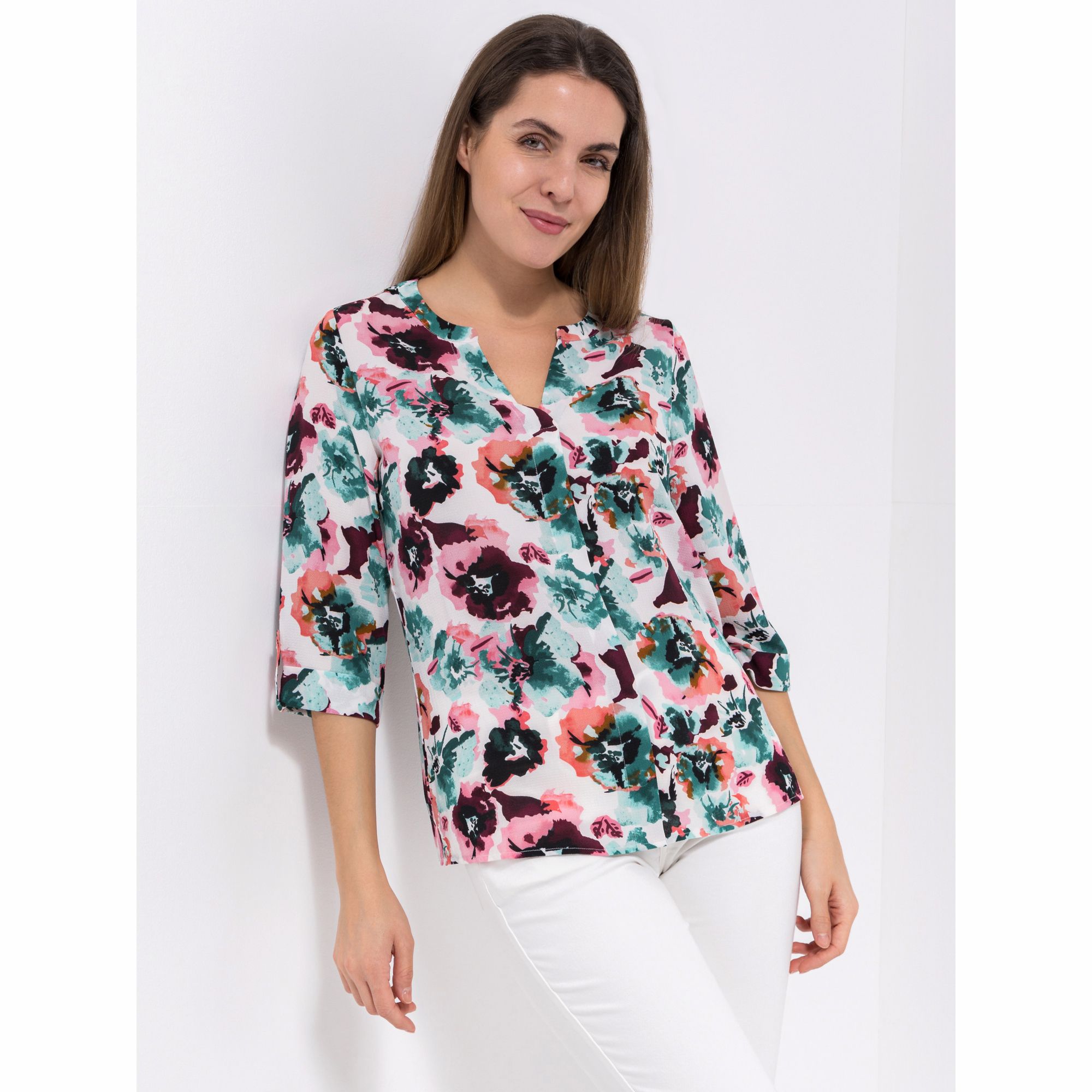 EVA LUTZ Bluse Layla, 3/4-Arm Ärmelaufschlag V-Ausschnitt figurumspielend