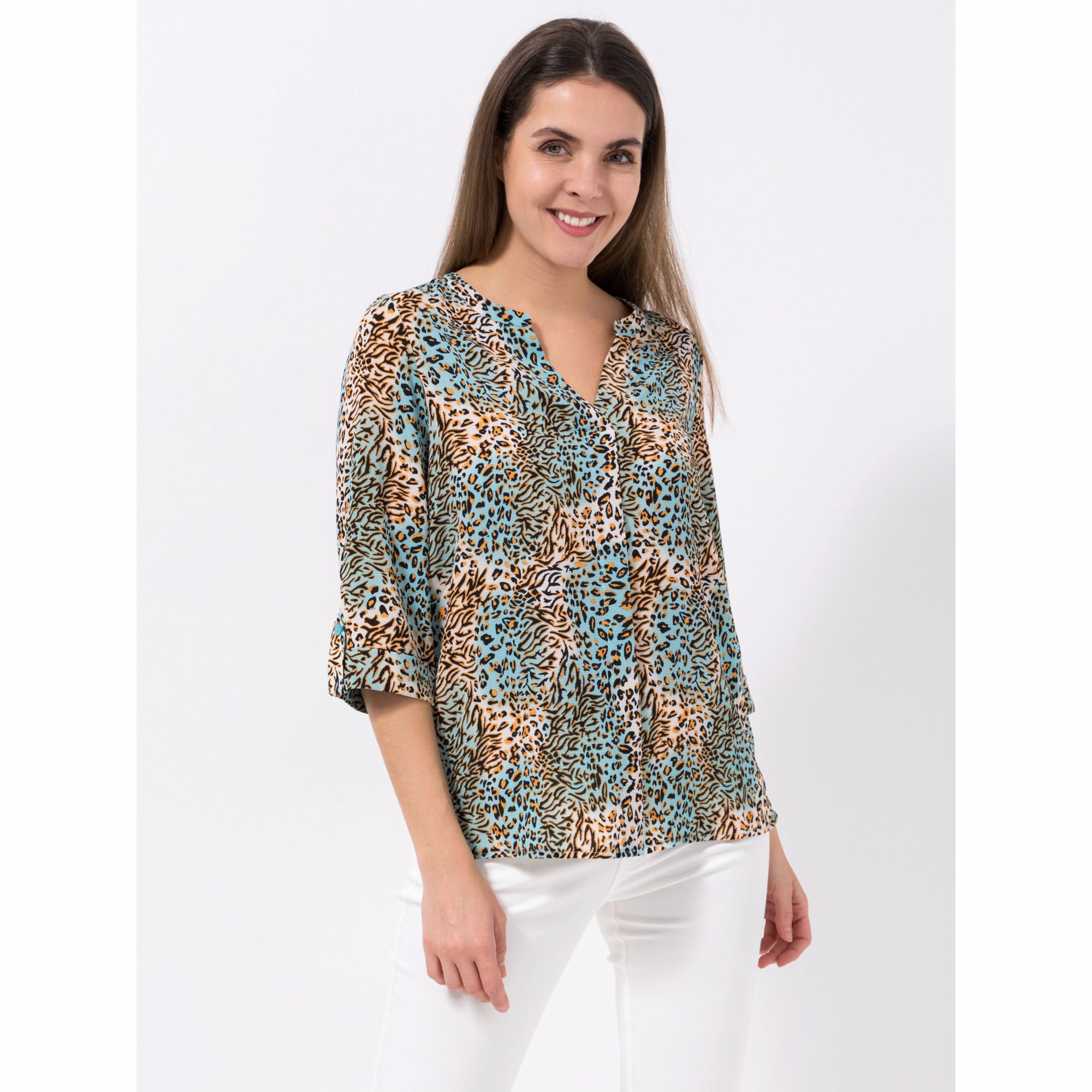 EVA LUTZ Bluse Layla, 3/4-Arm Ärmelaufschlag V-Ausschnitt figurumspielend