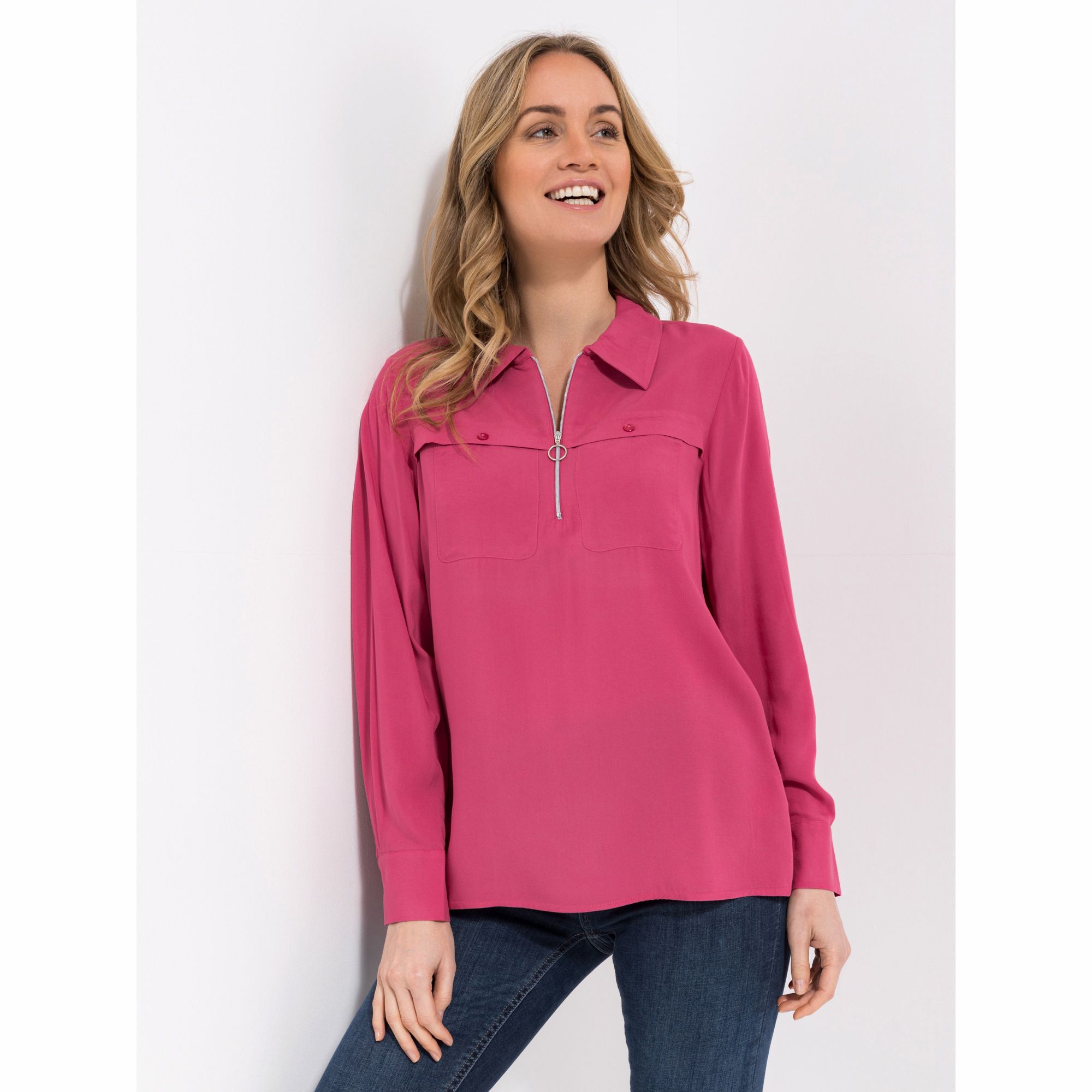 DINE 'N' DANCE Bluse, 1/1-Arm Kragen Reißverschluss leger weit