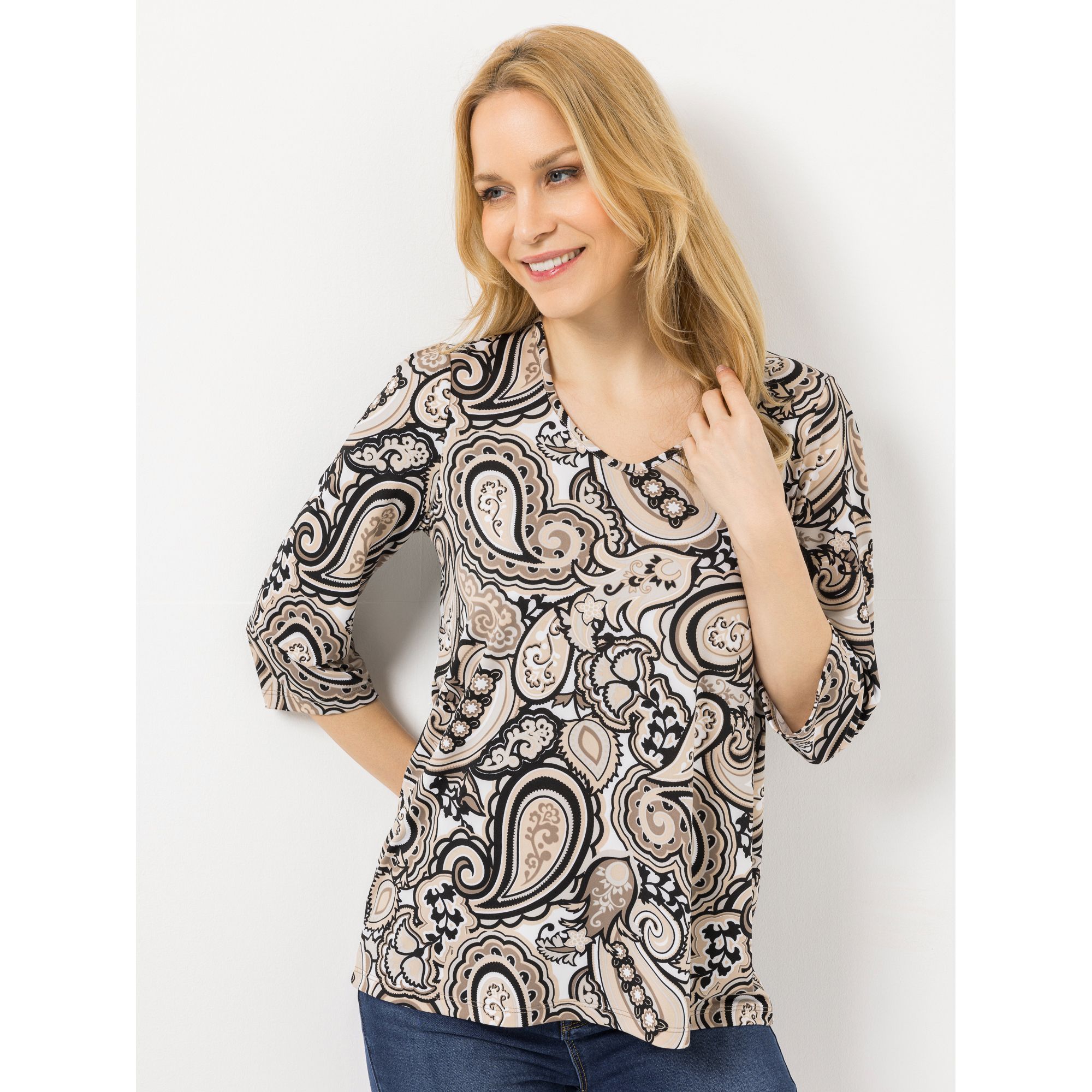 KIM & CO. Shirt, 3/4-Arm Brazil Knit Jersey tiefer V-Ausschnitt figurumspielend