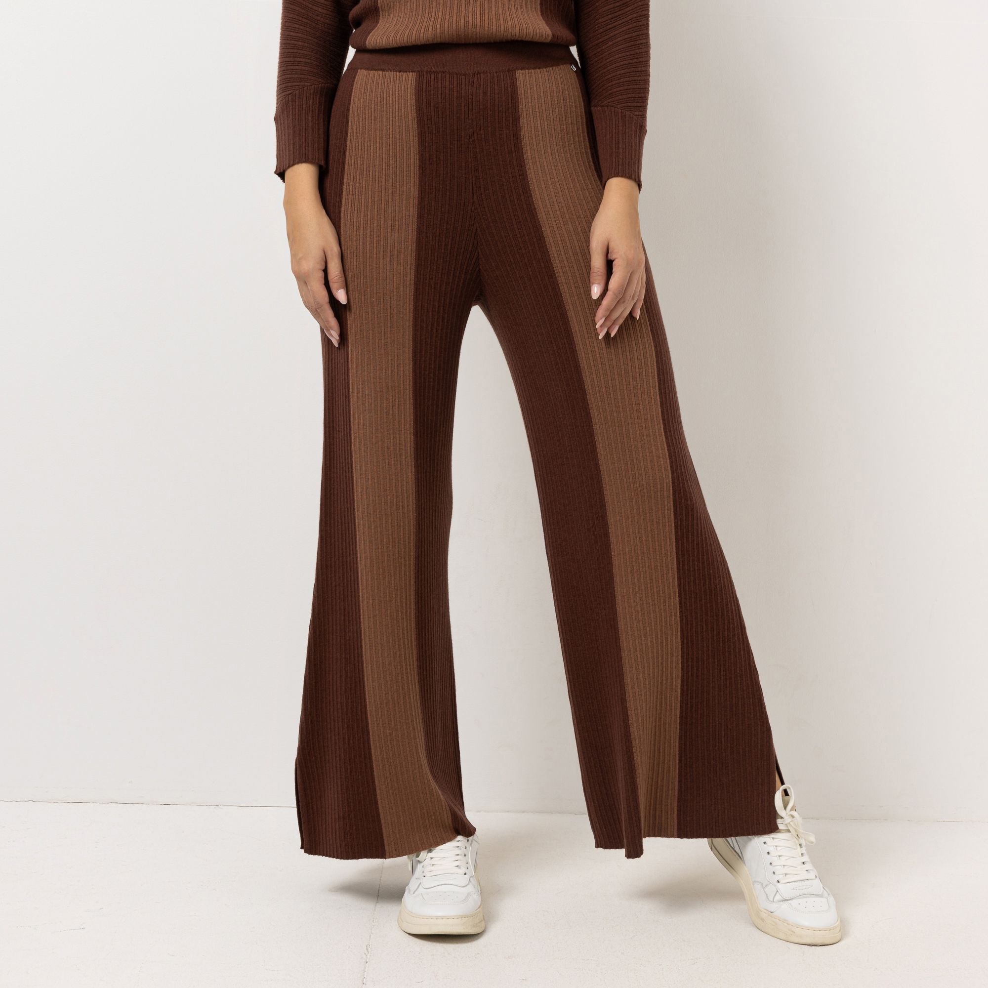 EVA LUTZ Strickhose Rundumdehnbund zweifarbig weites Bein