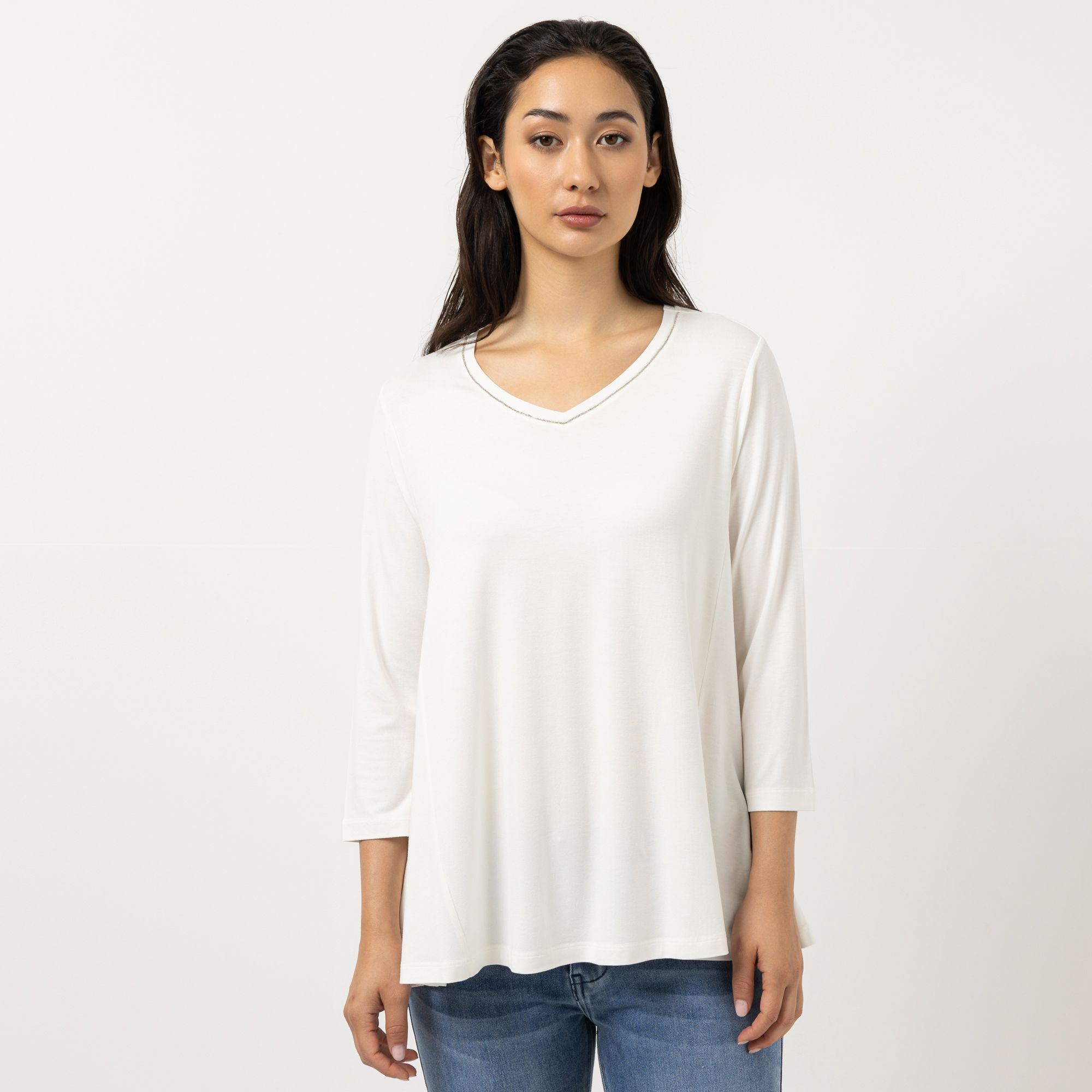 STEFFEN SCHRAUT Shirt, 3/4 Arm V-Ausschnitt mit feinem Kettendetail leger weit