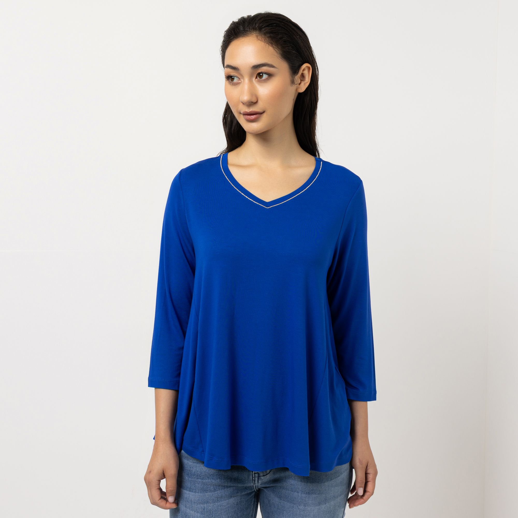 STEFFEN SCHRAUT Shirt, 3/4 Arm V-Ausschnitt mit feinem Kettendetail leger weit