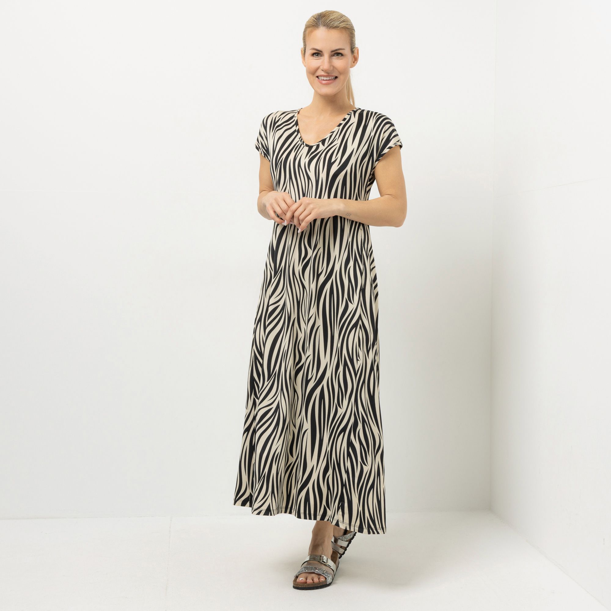 KIM & CO. Maxi-Kleid, 1/2-Arm Brazil Knit Jersey V-Ausschnitt figurumspielend