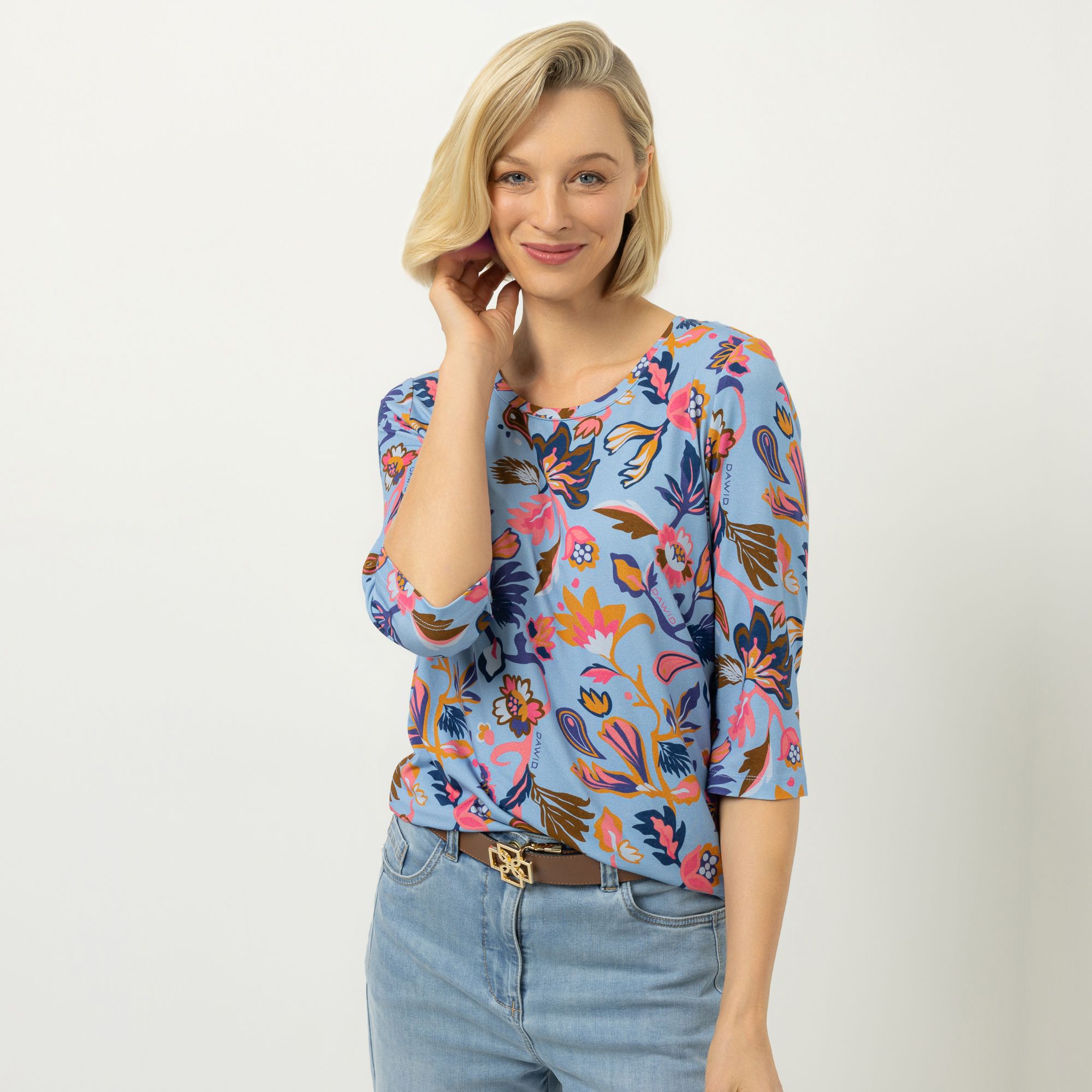 DAWID by Dawid Tomaszewski Shirt, 3/4-Arm Rundhalsausschnitt figurumspielend