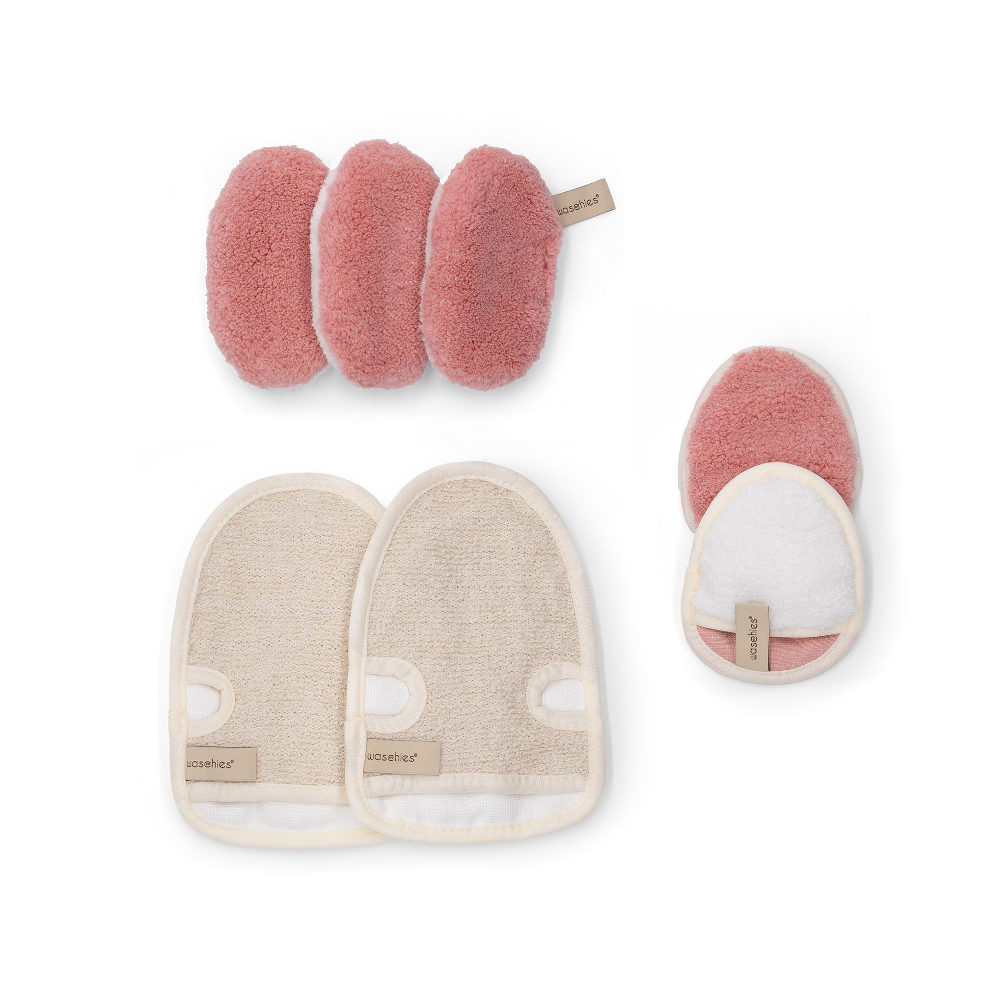 WASCHIES® Wellbeing-Set Blush Waschies + Augenpads + Massagehandschuhe, 7tlg.
