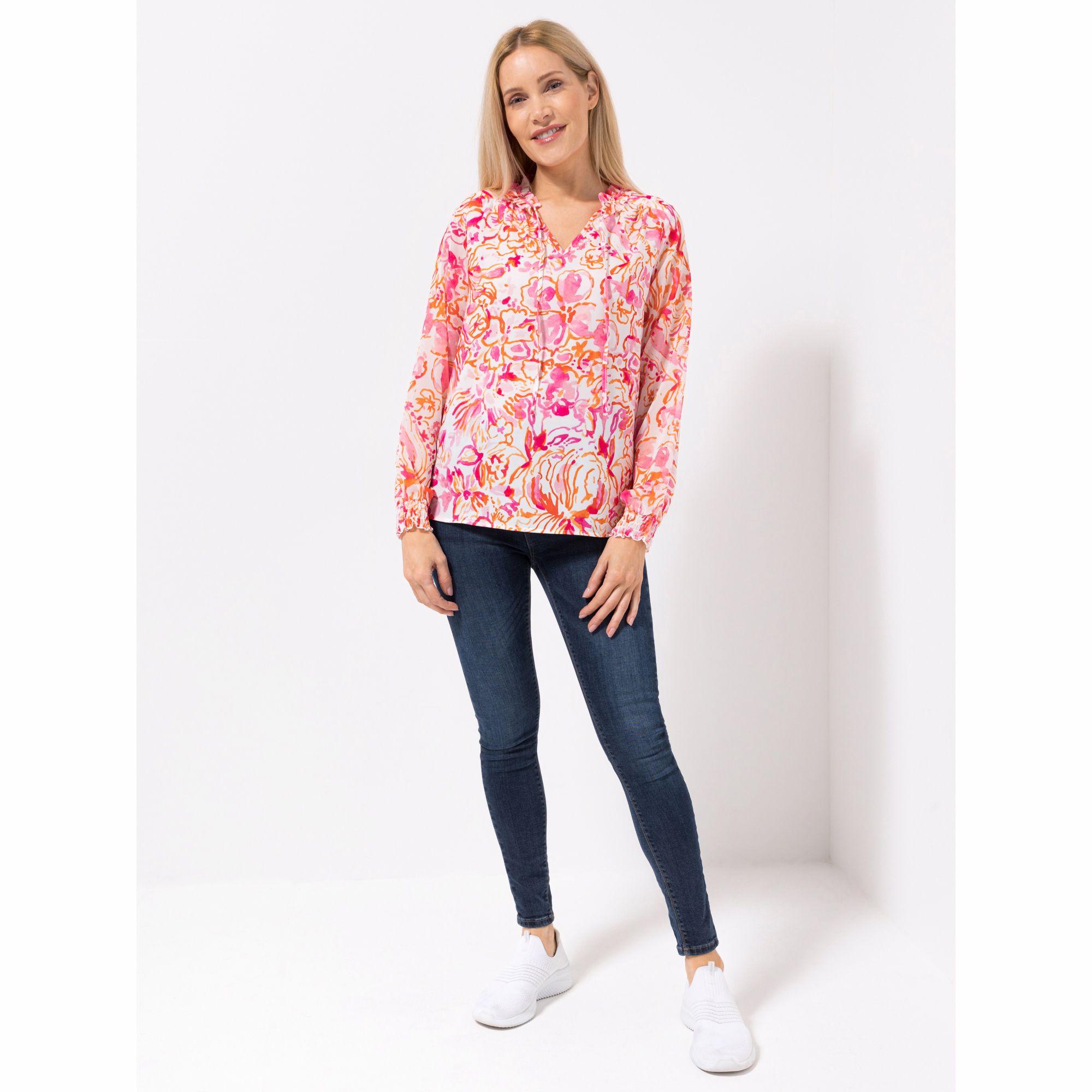 DINE 'N' DANCE Bluse, 1/1-Arm Materialmix Rüschendetails leger weit